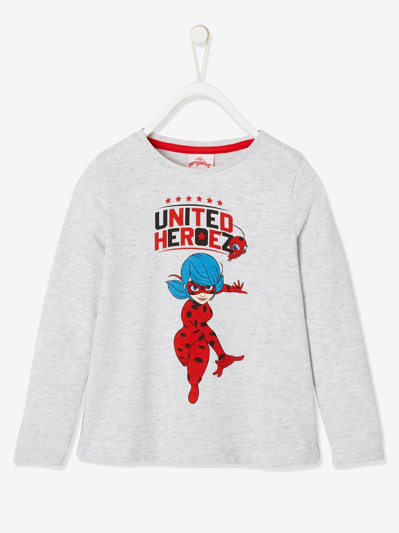 Camiseta Miraculous® lisa cinza claro de manga comprida com estampas.