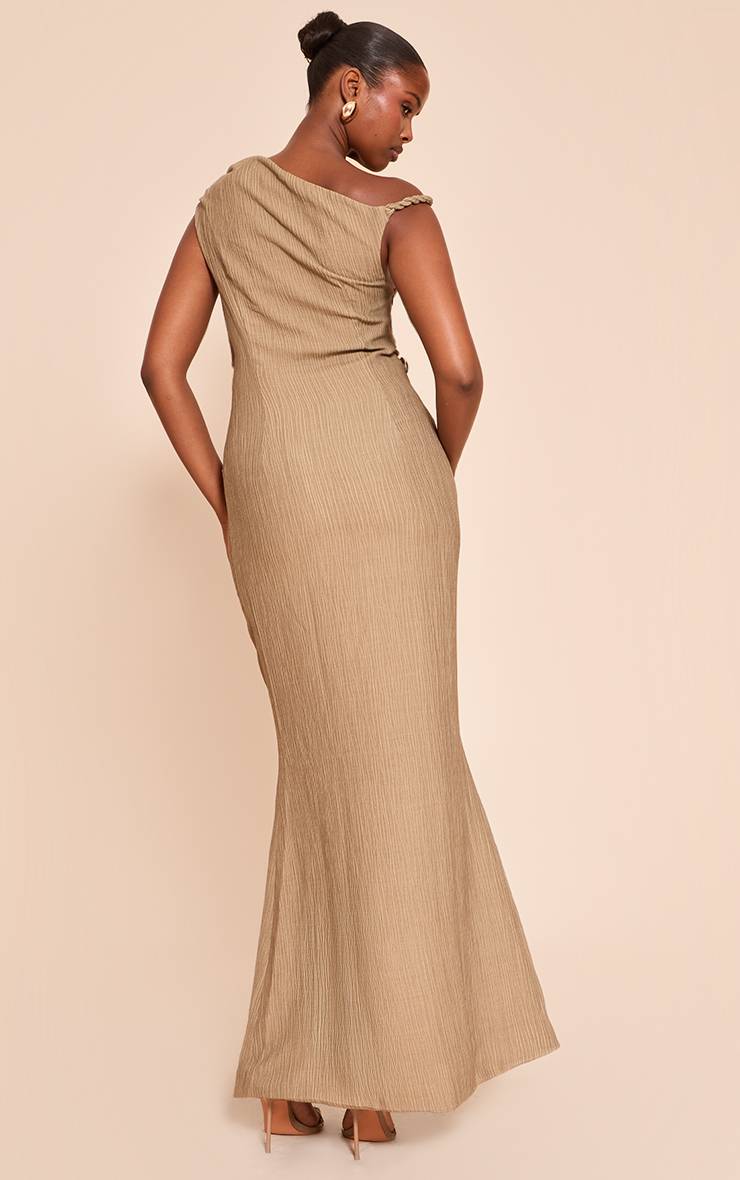 Kaki Robe Longue Texturée Asymétrique À Une Épaule