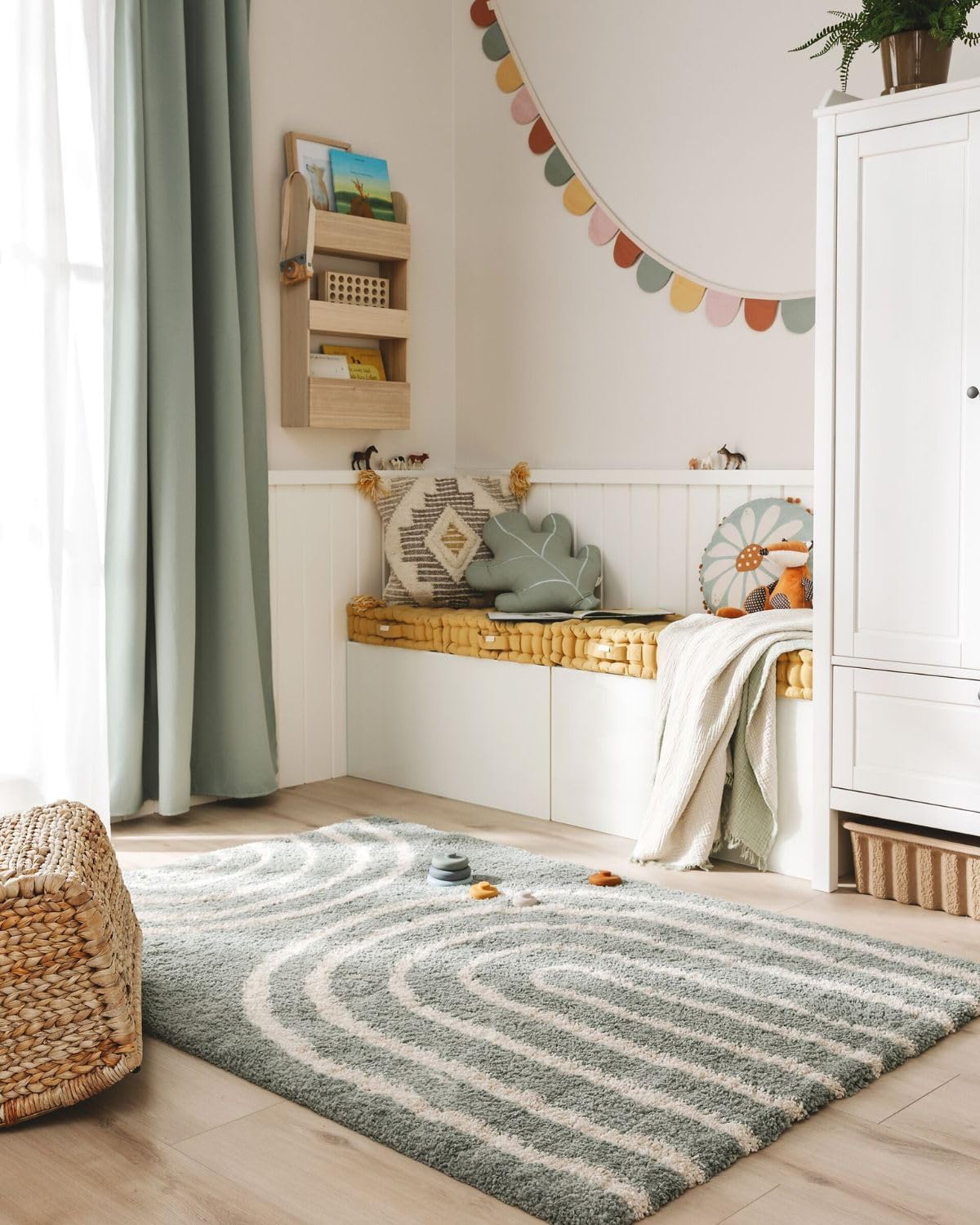 benuta Lytte Kinderteppich Gobi - Blau 120x170 cm - Kunstfaser - Rechteckig & im Style: Streifen, Scandi Living - Pflegeleicht für Kinderzimmer, Wohnzimmer, Schlafzimmer