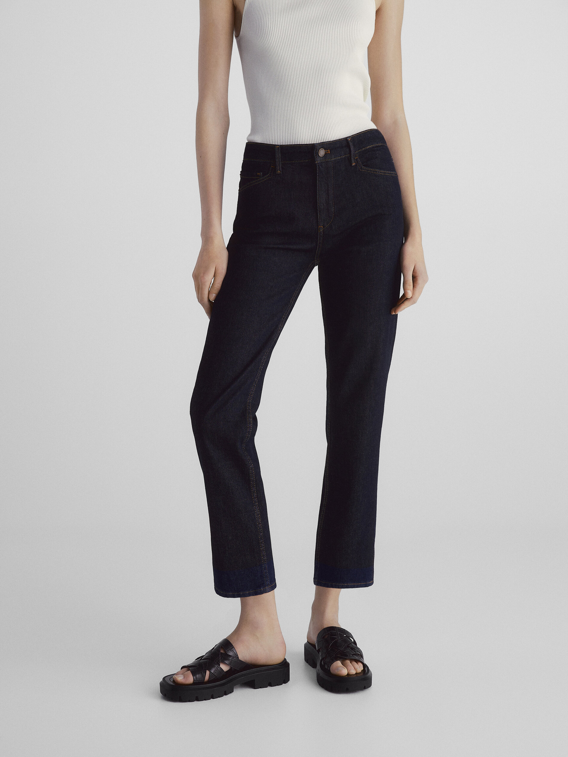Calça cropped vaquero tiro medio slim - AZUL OSCURO