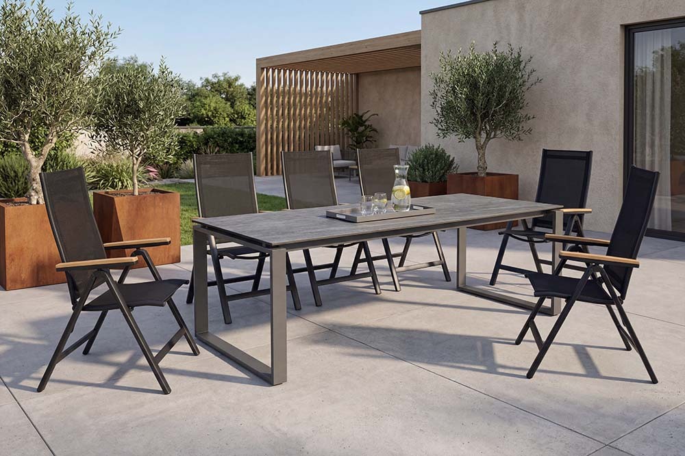 Moderner In- und Outdoor Esstisch FLOATING 210cm anthrazit Keramik Gartentisch wetterfest