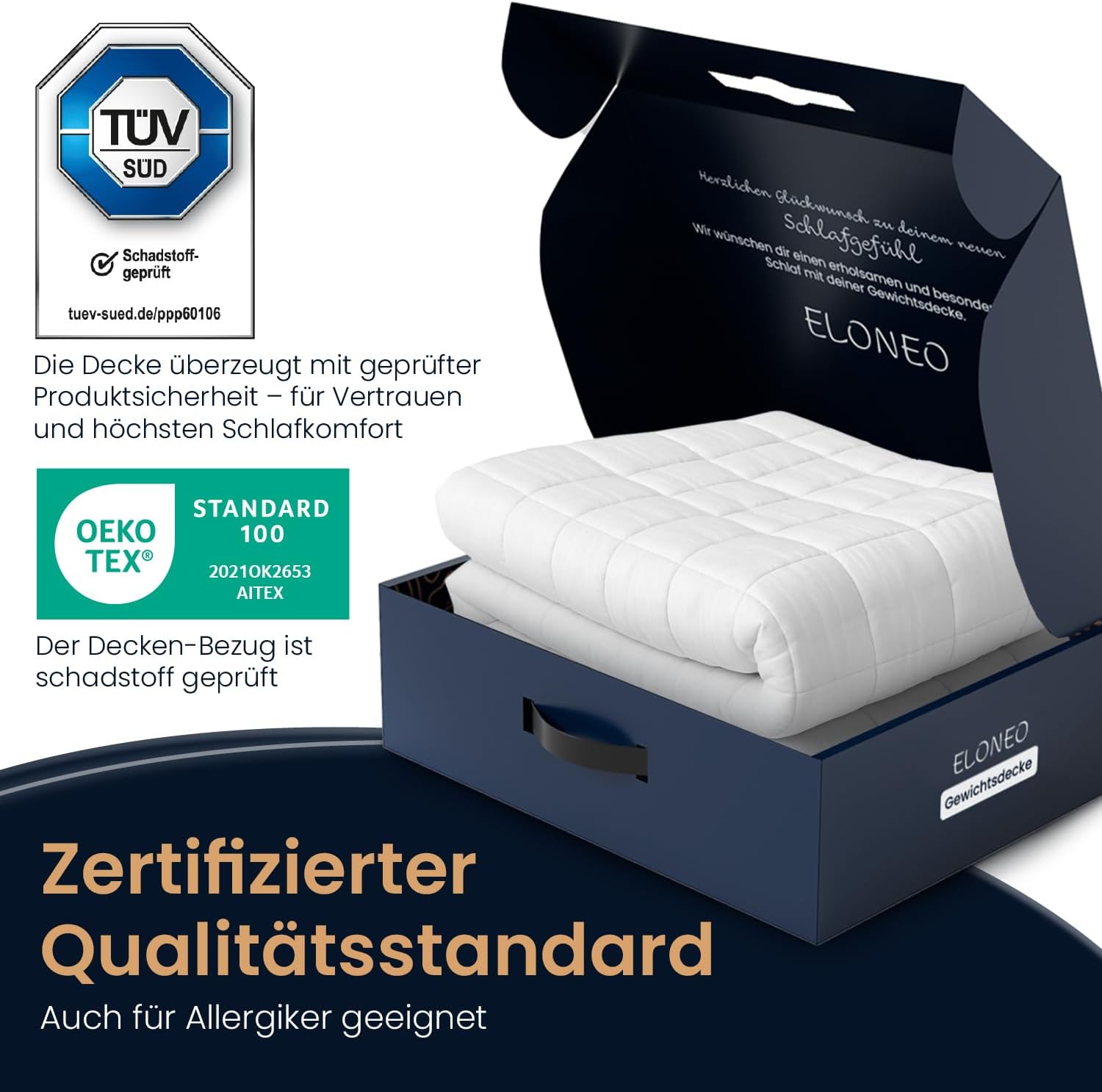 ELONEO NEU Gewichtsdecke 155x220 cm mit 11 kg, TÜV und Oeko-Tex Zertifiziert, Weighted Blanket aus 100% Baumwolle, Entspannungsdecke & Anti-Stress Therapiedecke, schwere Decke zum Schlafen
