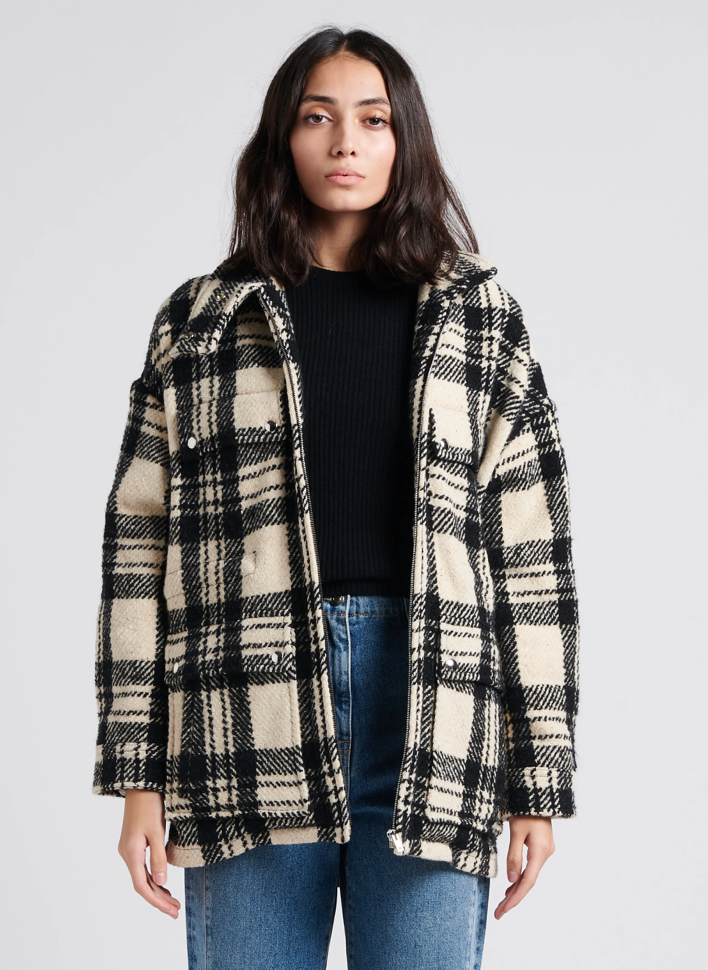 XANA - Manteau col montant en laine mélangée| Noir