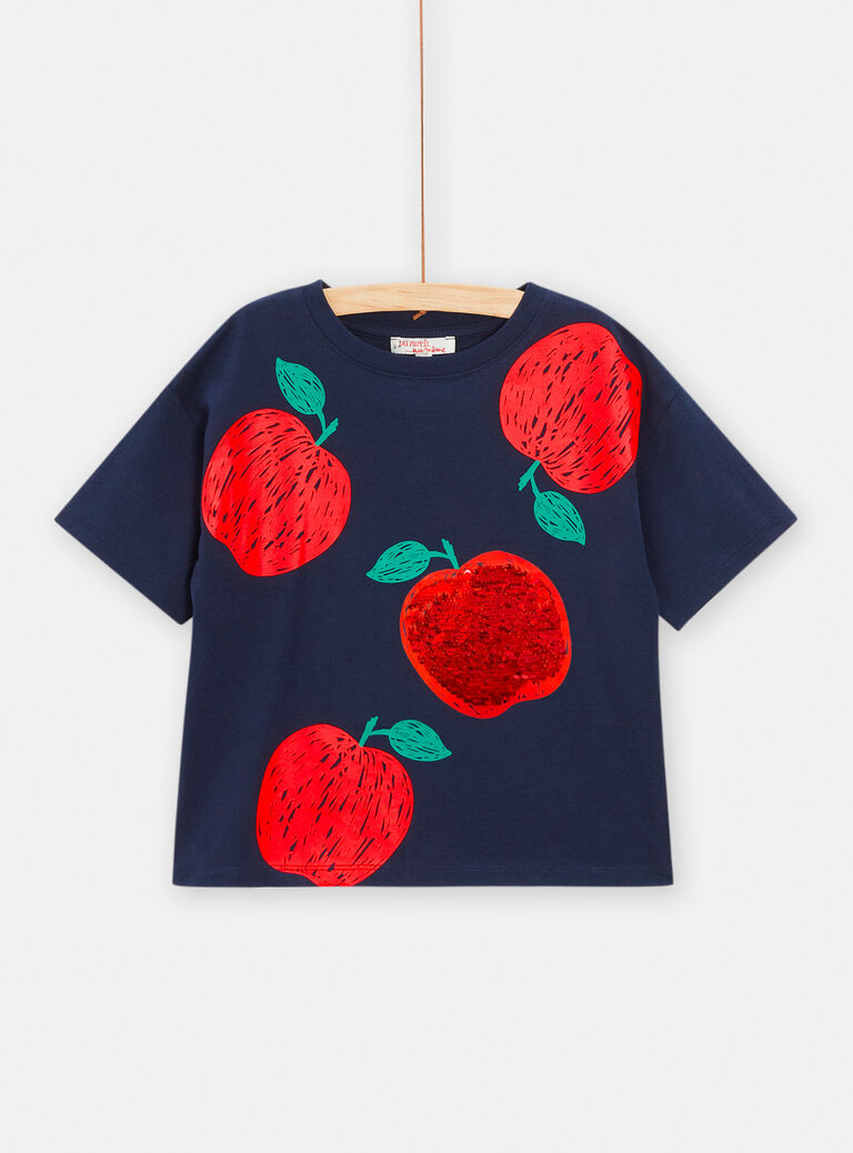 T-shirt marine à sequins imprimé pomme pour fille