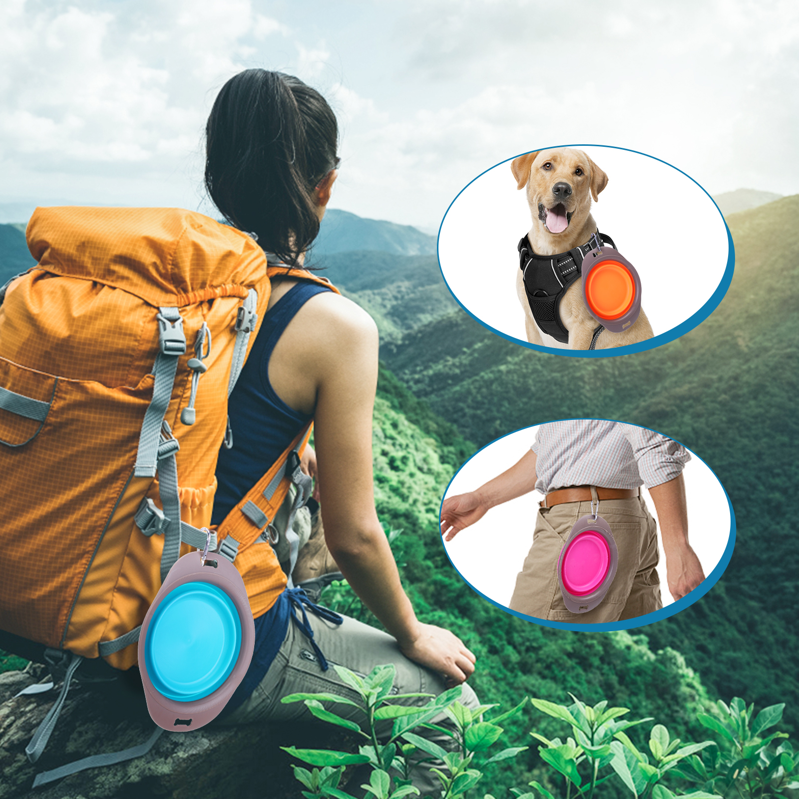 Nobleza - Conjunto de 3 Tigelas de Viagem para Cães, Tigelas de Viagem Dobráveis de Silicone para Cães e Gatos, Comedouro e Bebedouro para Animais de Estimação, Leves e Portáteis, Bebedouro Portátil com Mosquetão 540ml