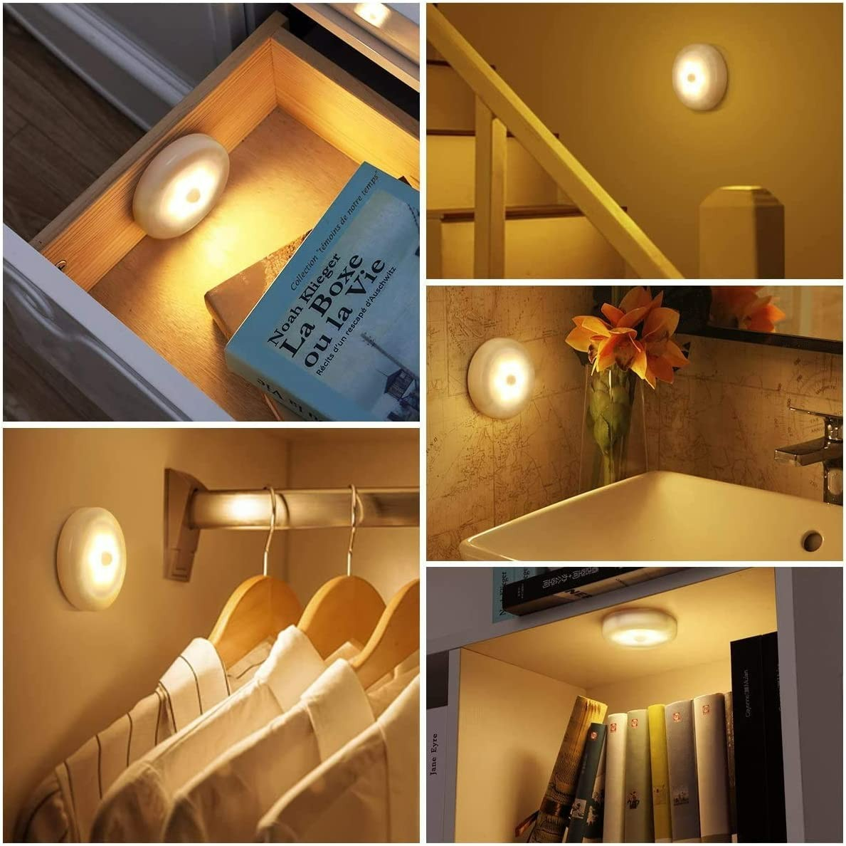 (3er Set) Magnetisches Kabelloses LED Licht Nachtlicht mit Bewegungsmelder Motion Sensor (Batteriebetrieben) - Warmweiss
