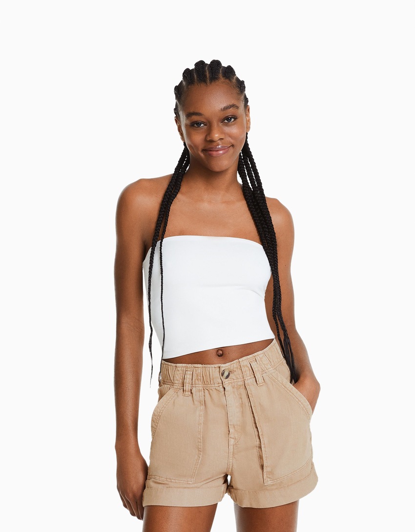 Bermudas de algodão estilo paperbag