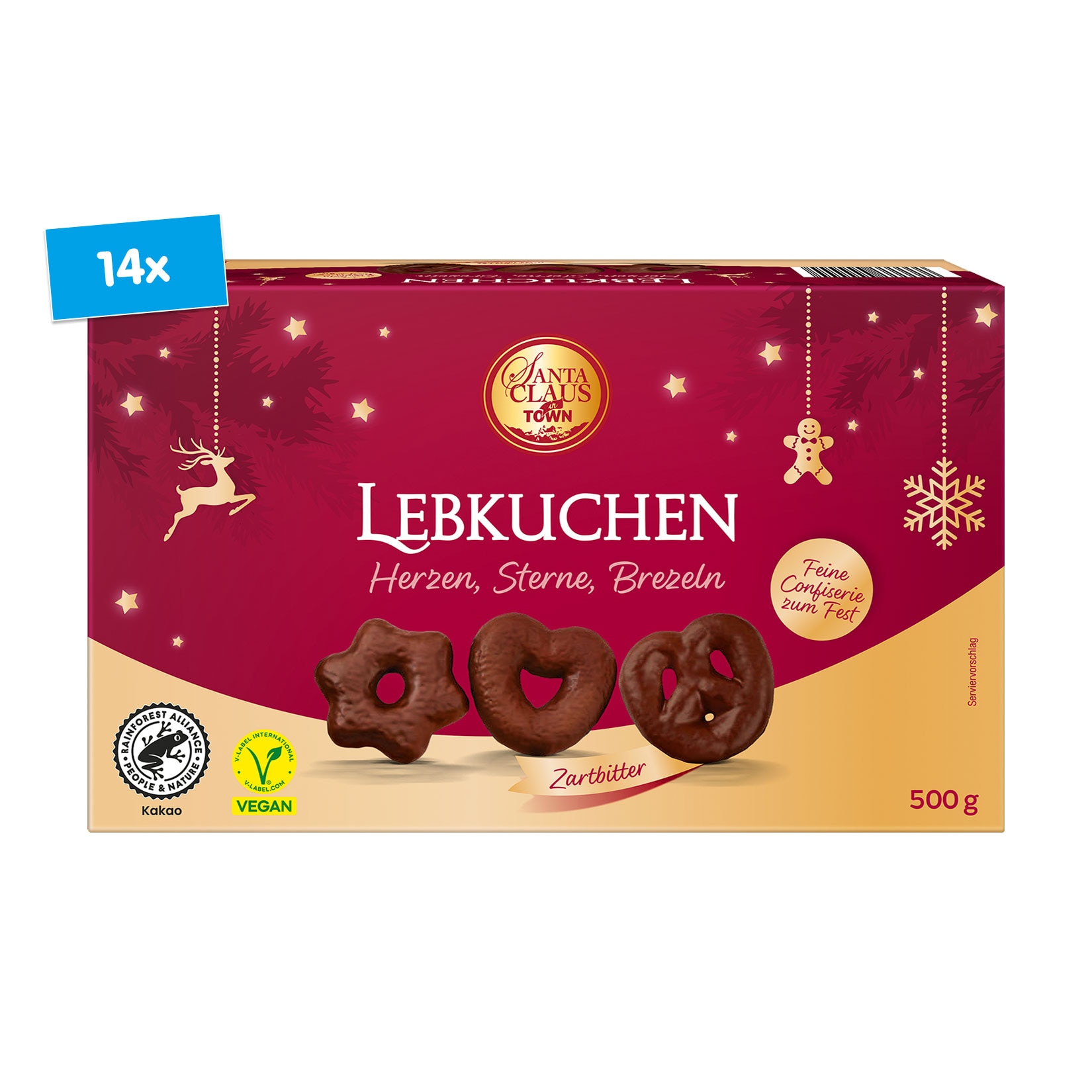 Santa Claus in Town Lebkuchen Zartbitter 500 g, 14er Pack