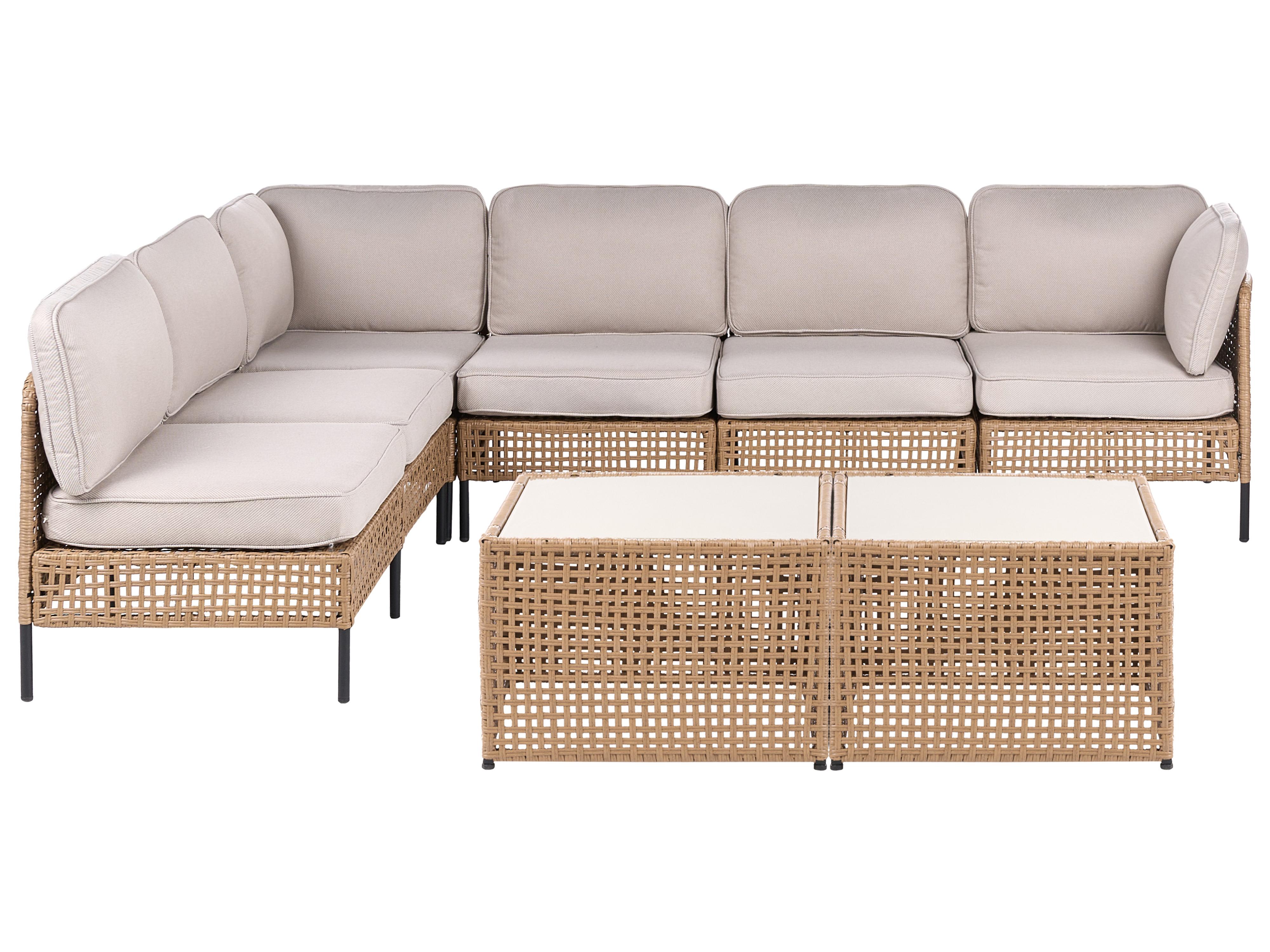 Tuin hoekloungeset met tafel 6-zits OMEGANA modulair PE rotan Lichtbeige