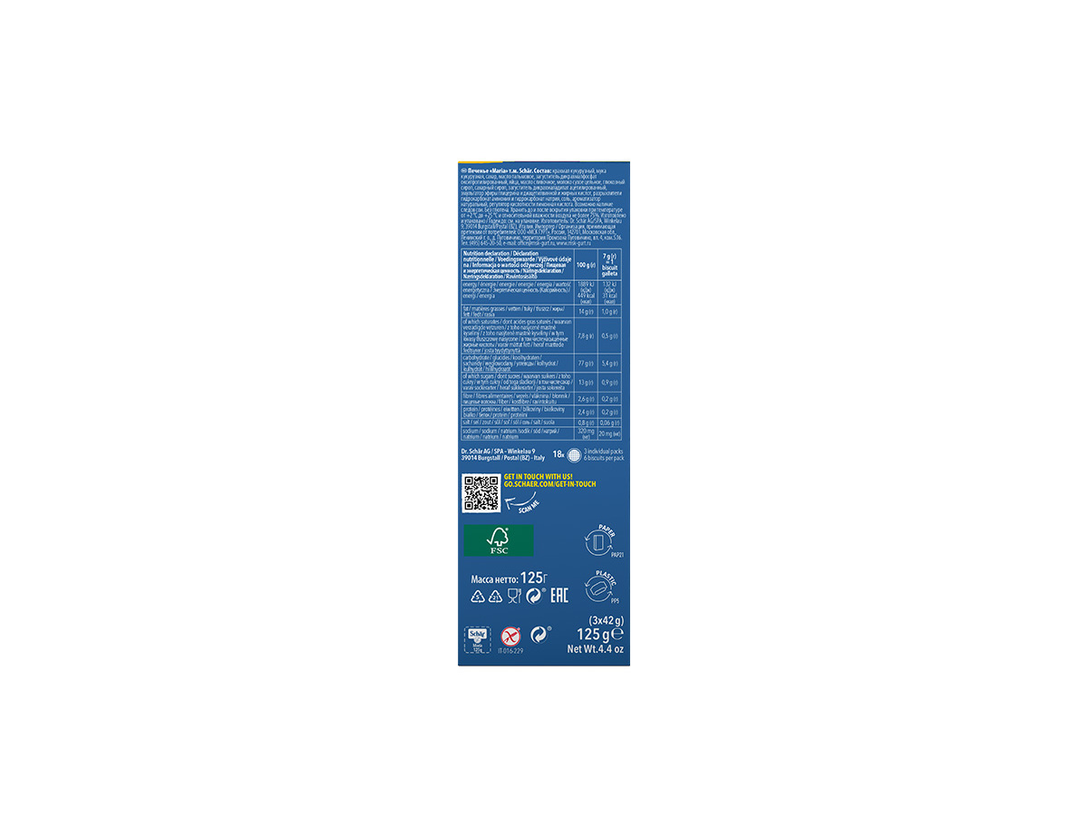 BOLACHA MARIA SCHAR SEM GLUTEN 125G