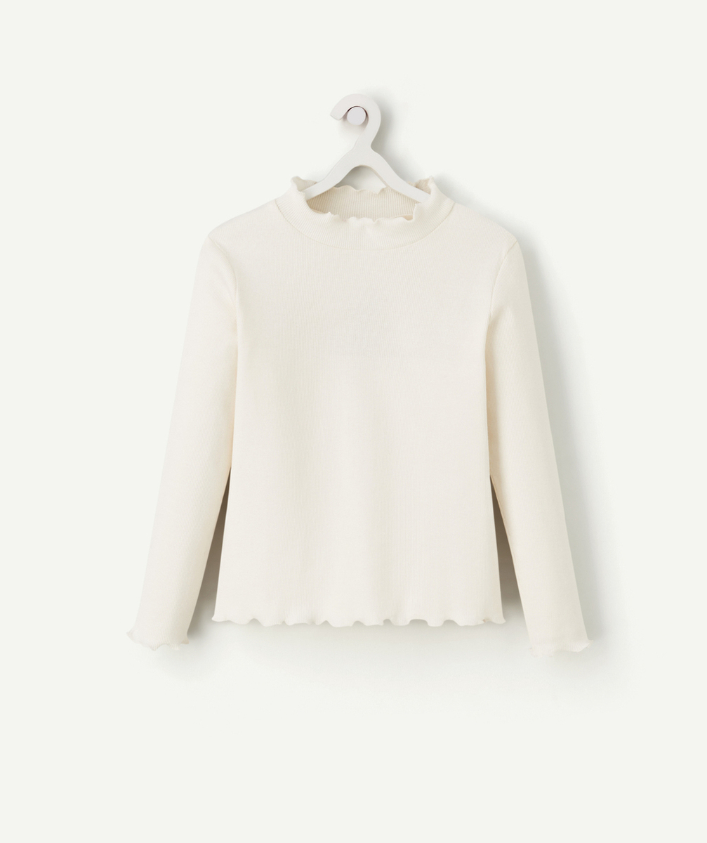 SOUS-PULL À CÔTES FILLE EN COTON BIOLOGIQUE BLANC