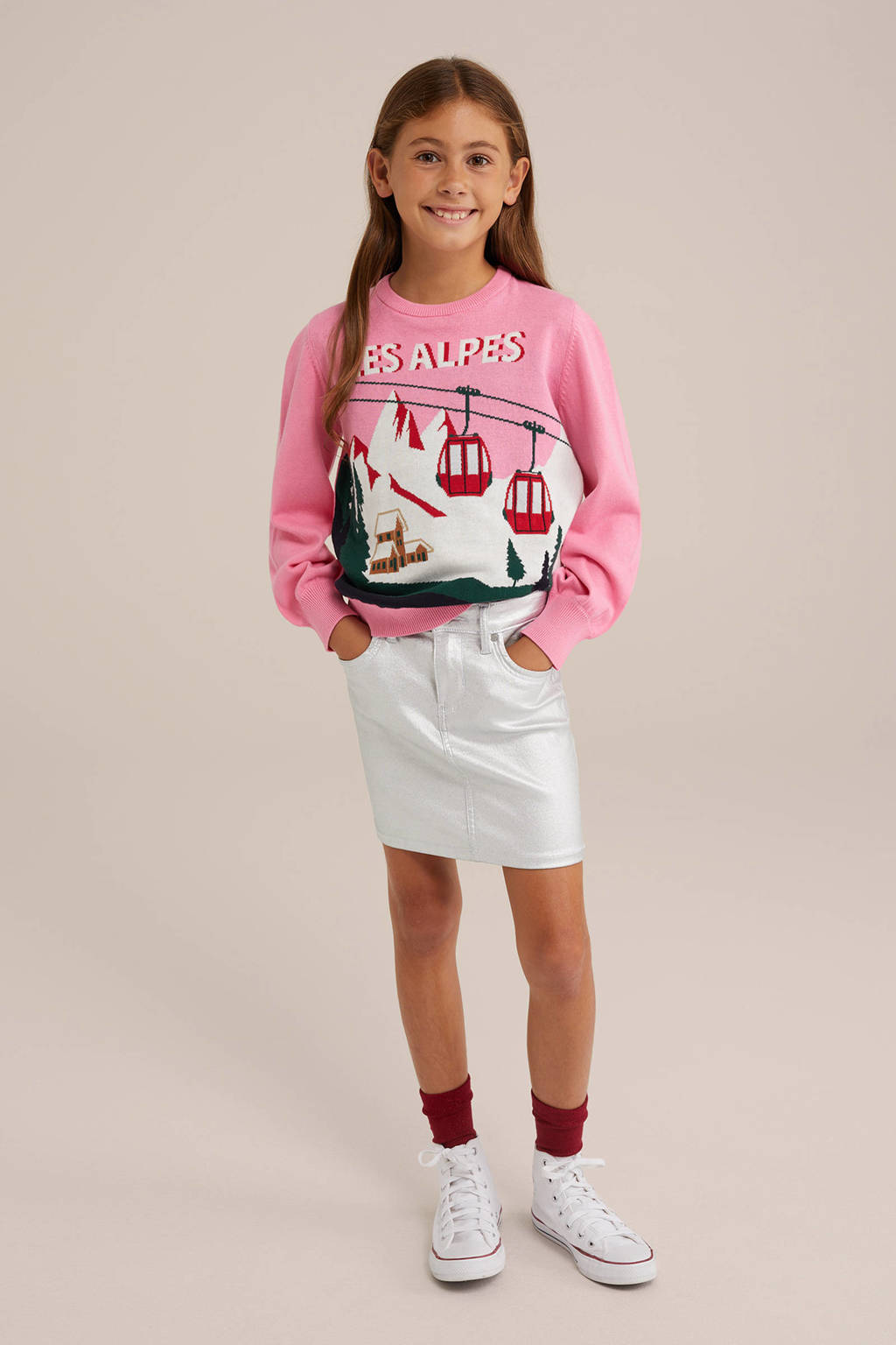 WE Fashion kersttrui roze fijn gebreid