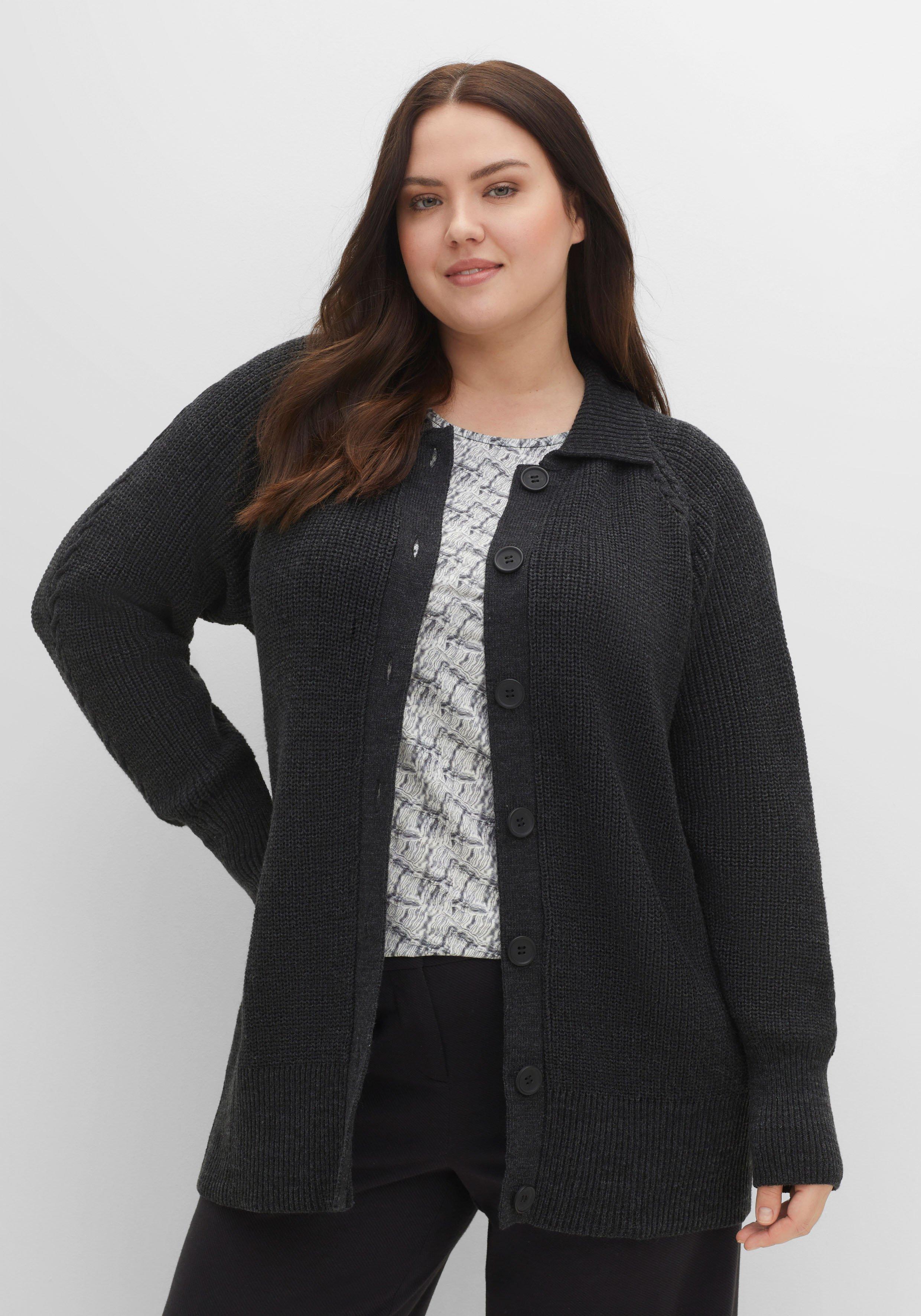 Strickjacke mit Umlegekragen, in Perlfang-Struktur