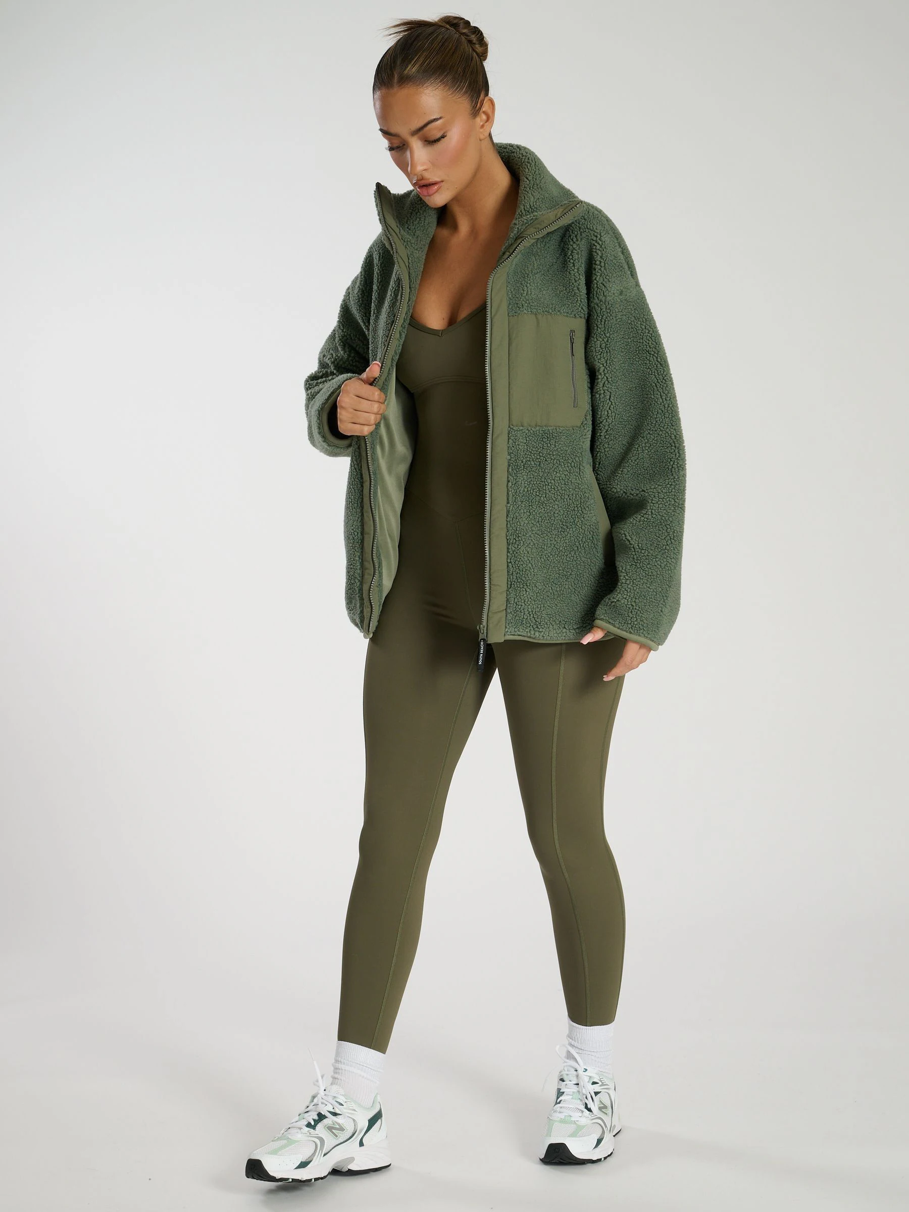 Groen - South Beach borg jas met ritssluiting
