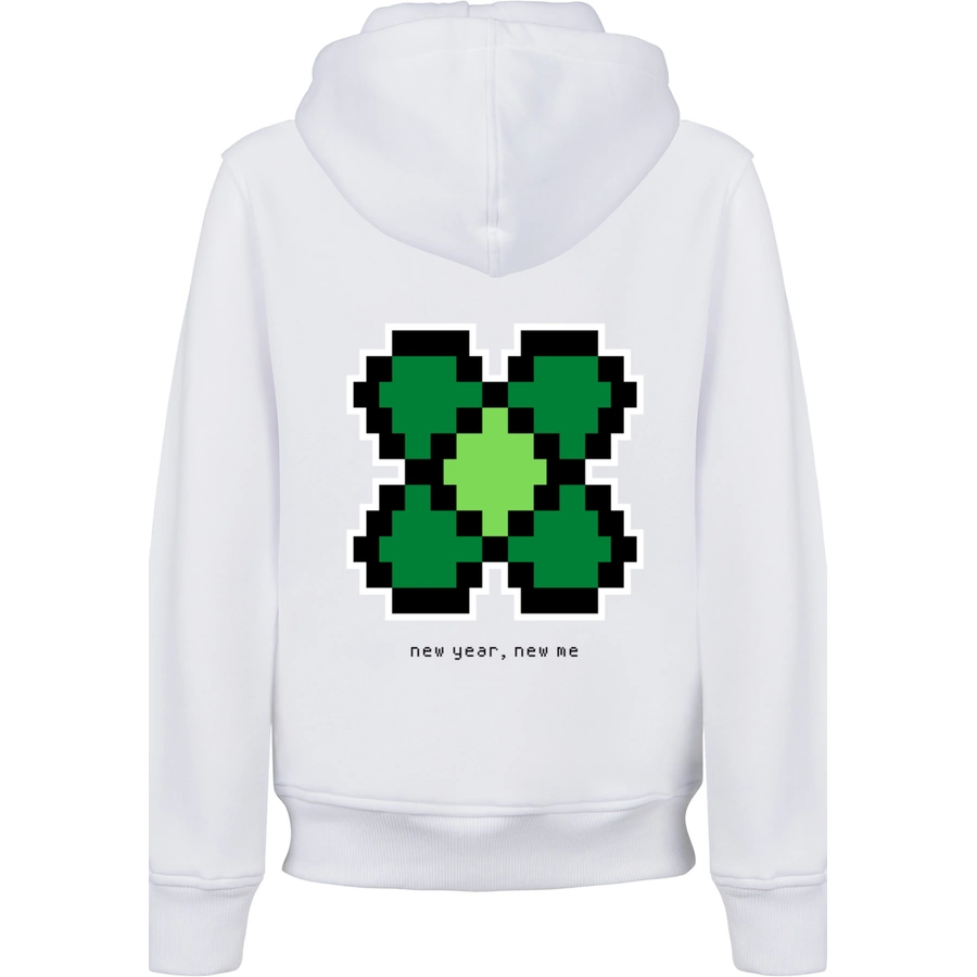F4NT4STIC Hoodie Silvester Happy New Year Pixel Kleeblatt weiß