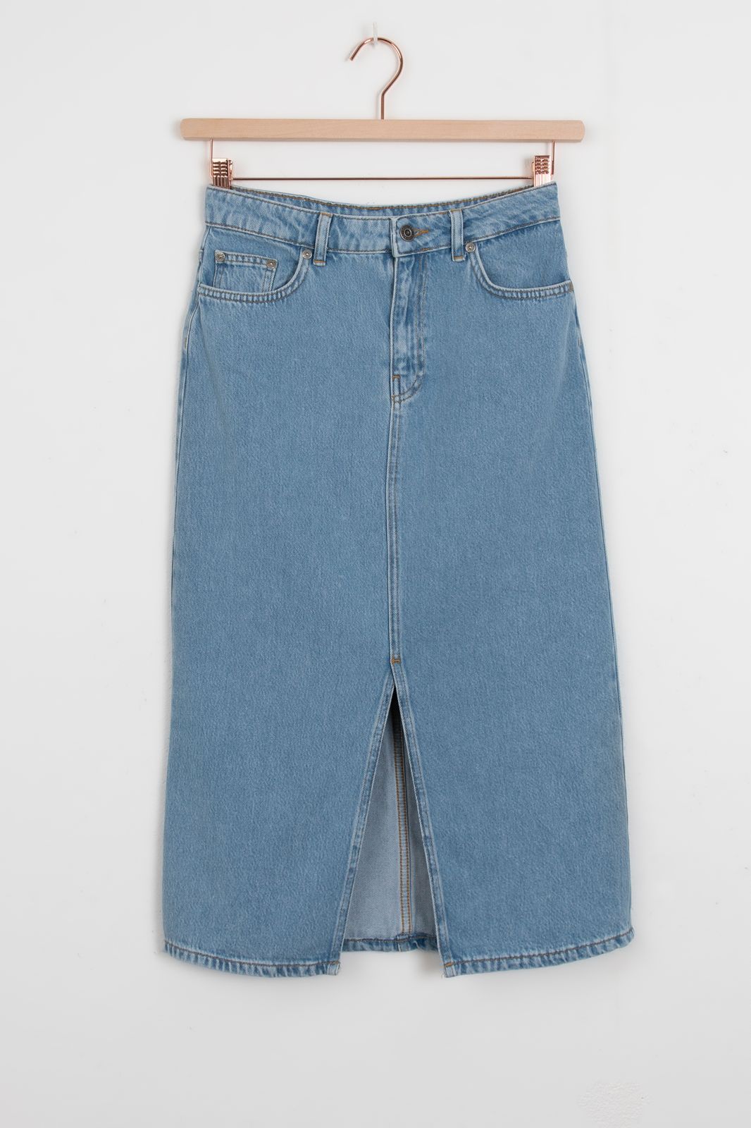 Midi denim rok met split
