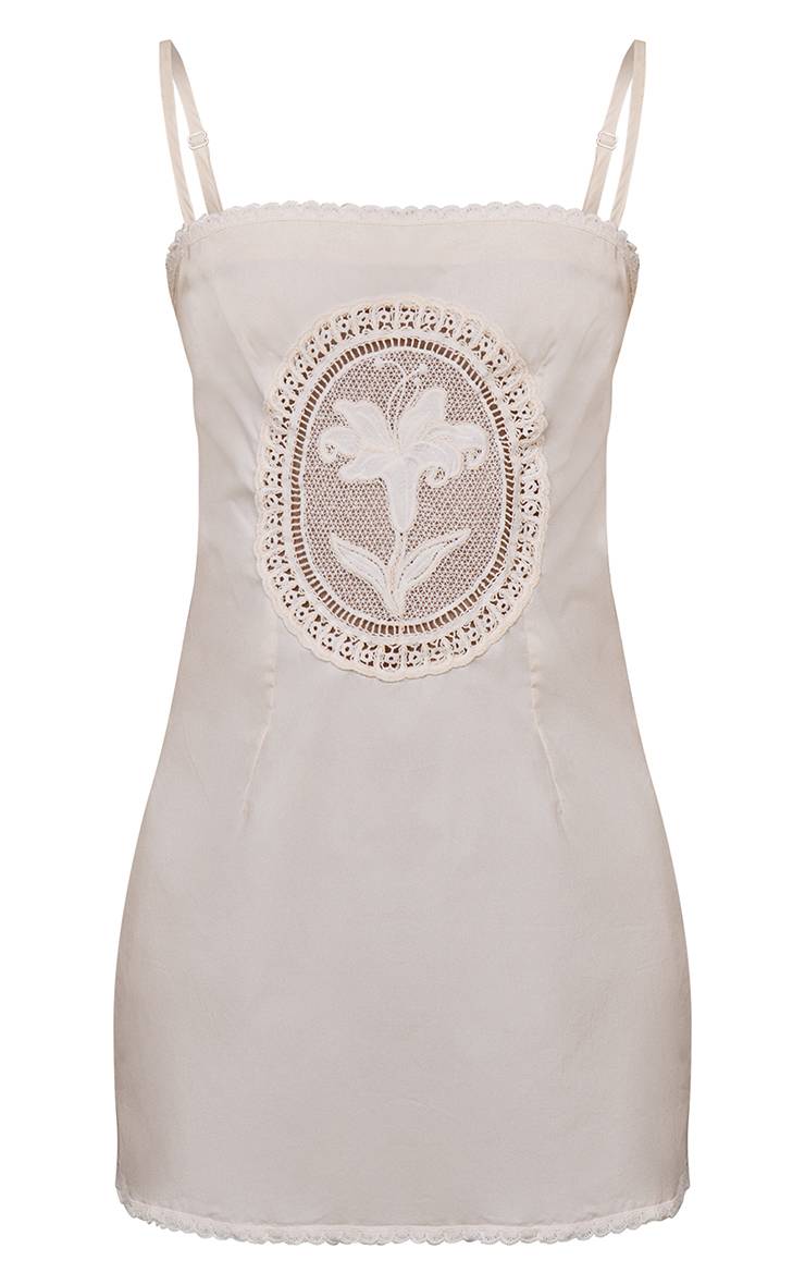 Naturel Robe Mini Droite À Bretelles Avec Panneau Fleuri