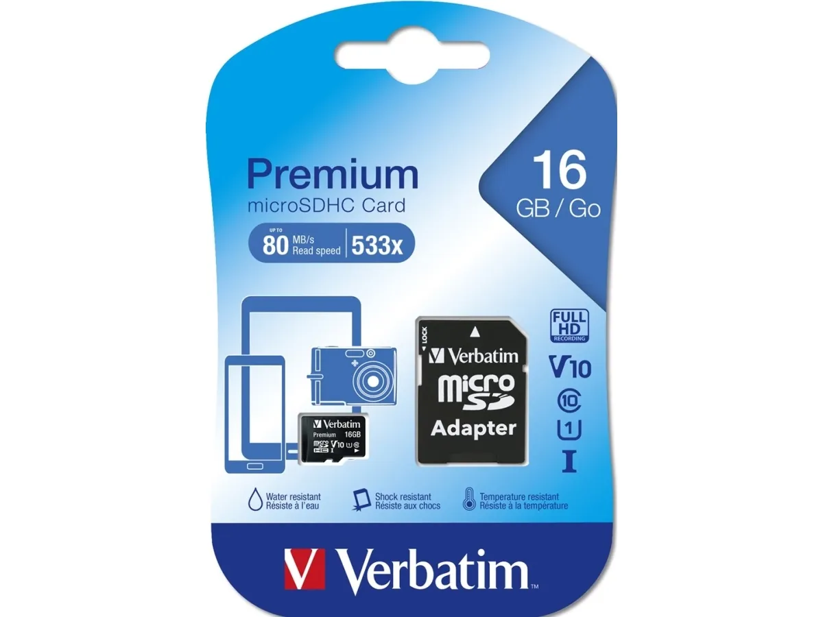 Verbatim - Flashhukommelseskort (microSDHC til SD adapter inkluderet) - 16 GB - Class 10 - microSDHC