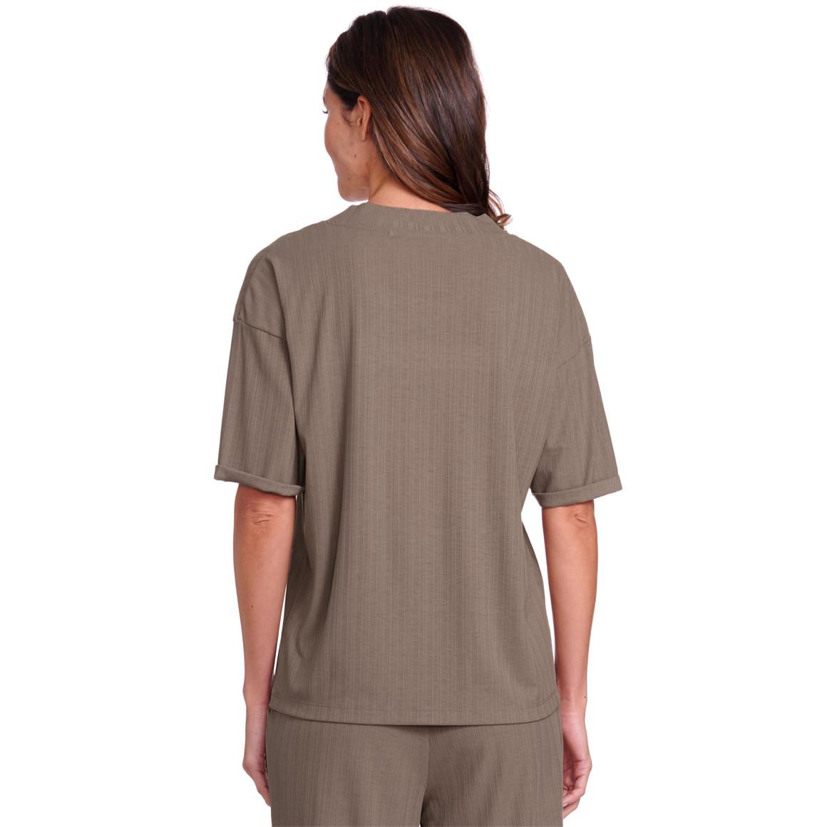 Gina Benotti Damen T-Shirt mit Rippstruktur hellbraun