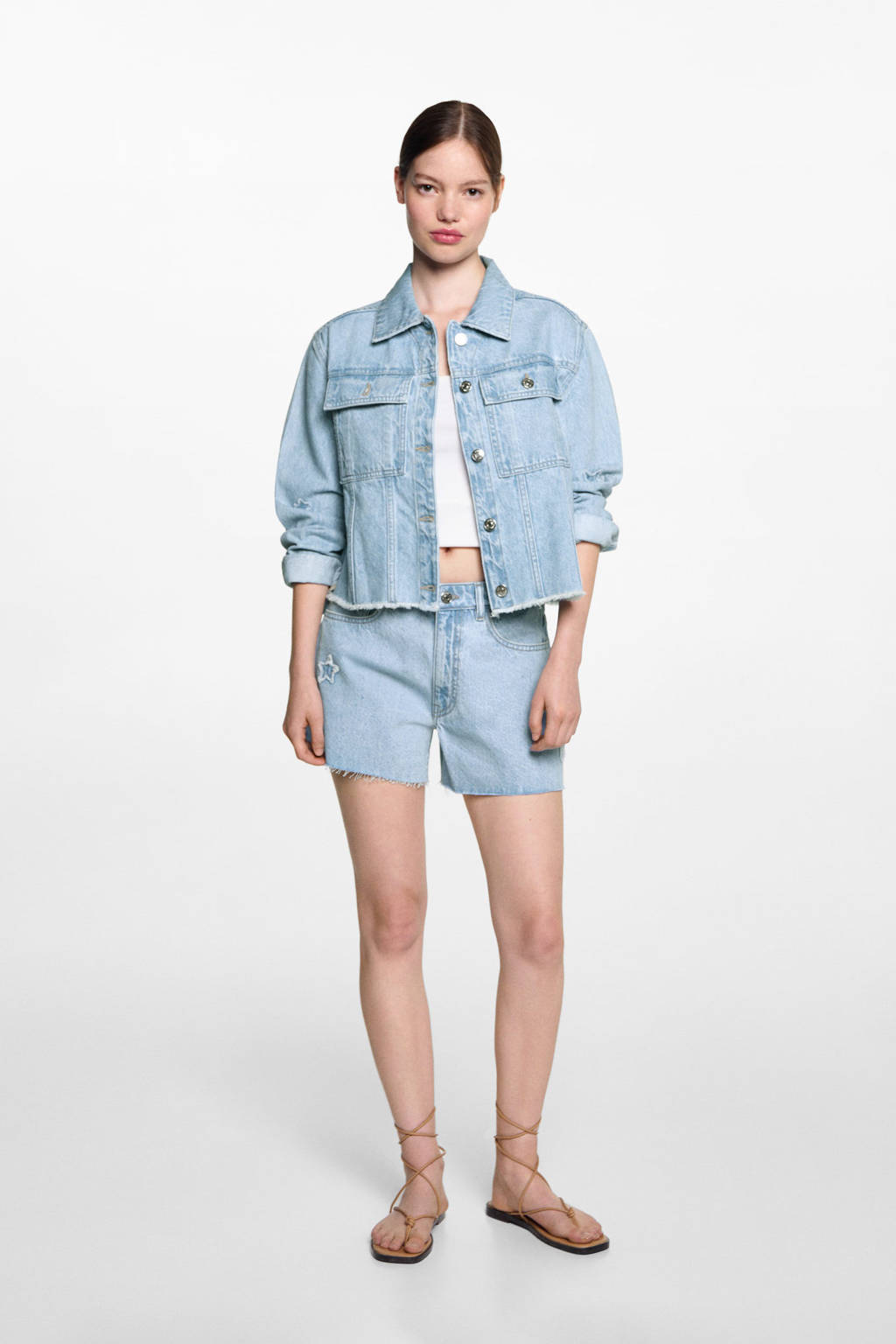 MANGO TEEN straight fit denim short lichtblauw