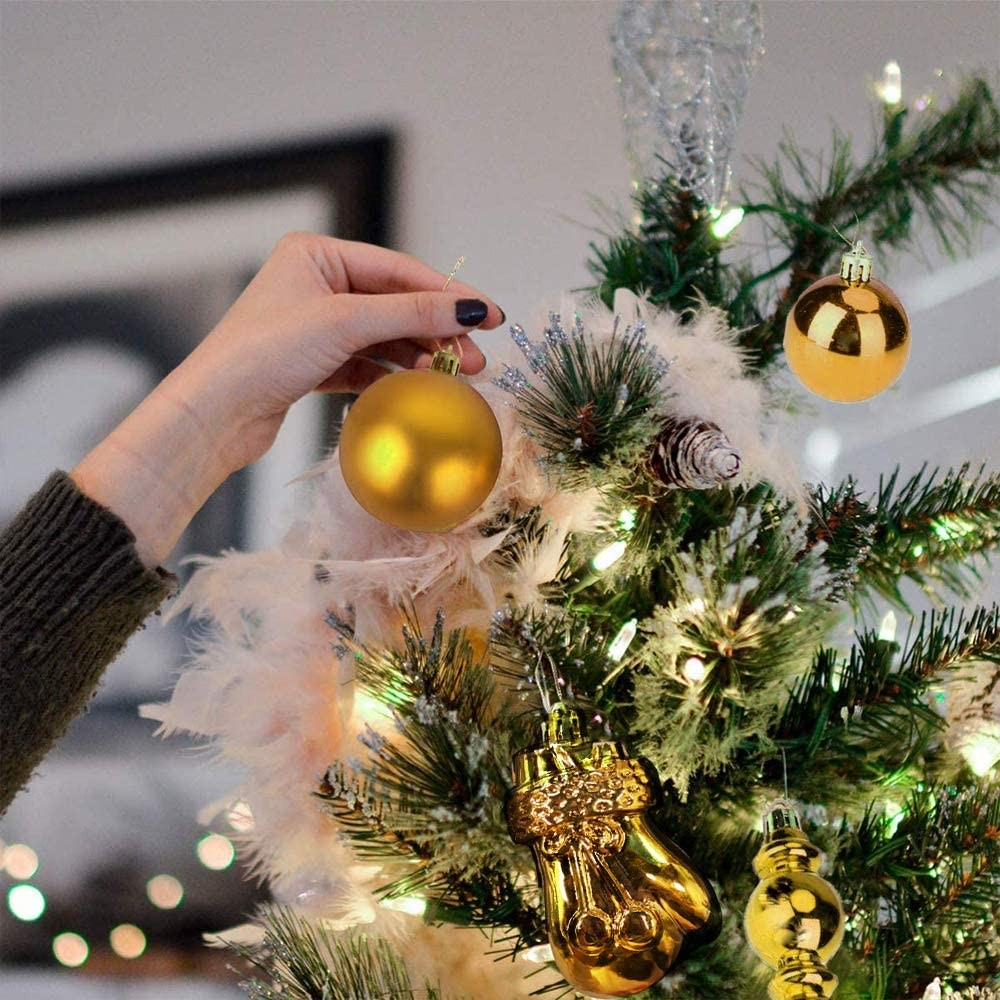 (30er Set) Christbaum Schmuck Weihnachtskugeln Deko Ornamente - Gold