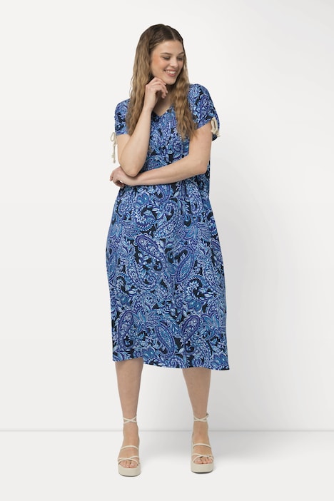 Jersey-Midikleid, A-Linie, V-Ausschnitt, Halbarm