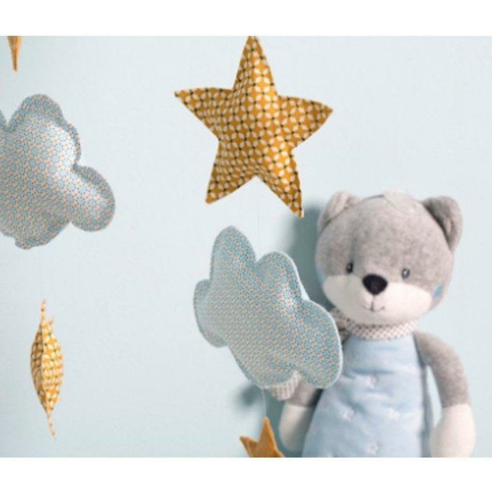 Coupon de tissu 55 x 45 cm - ronds bleu clair à pointillés bleus