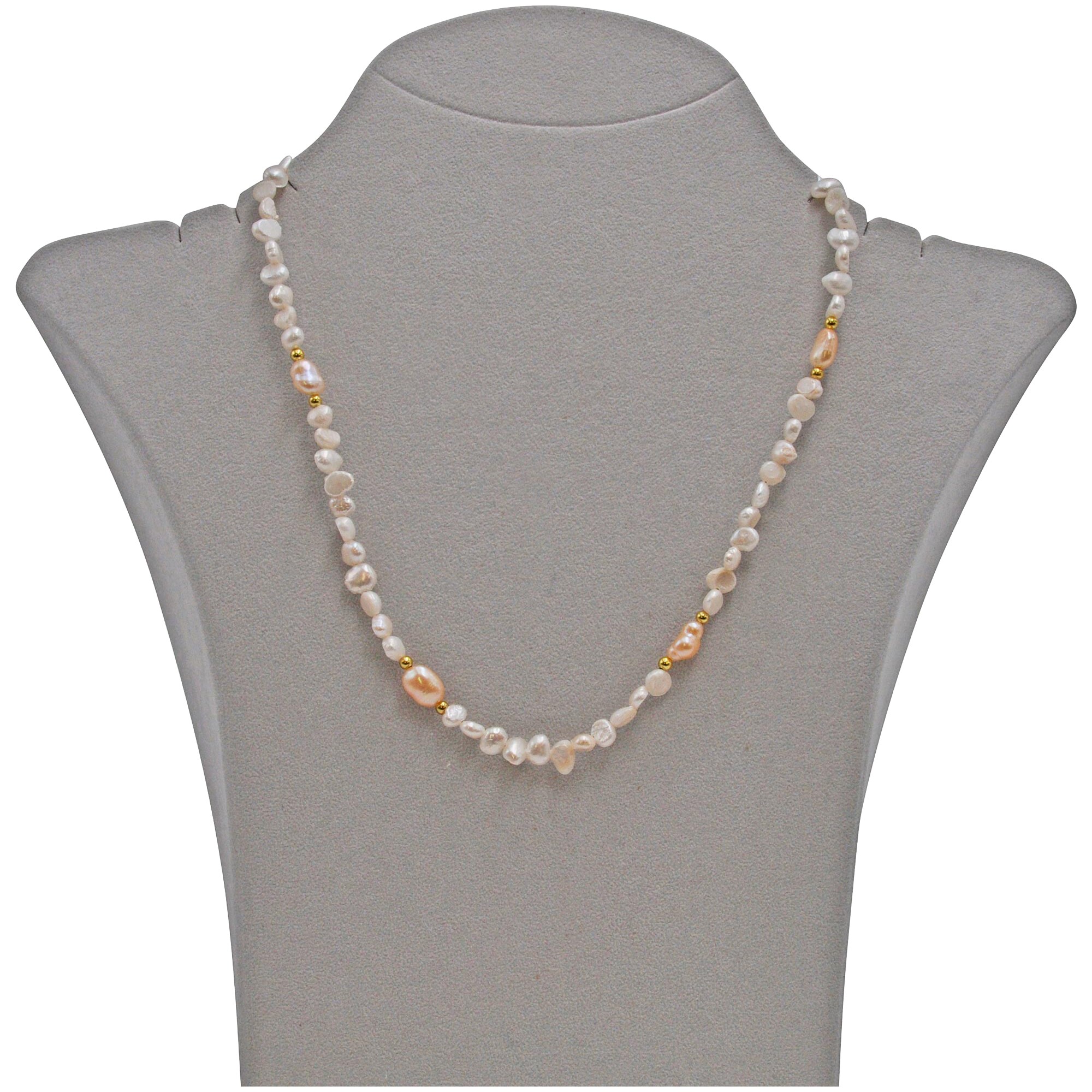 Steuer Modeschmuck Kette Süßwasserperlkette weiß/pfirsich/goldfarben
