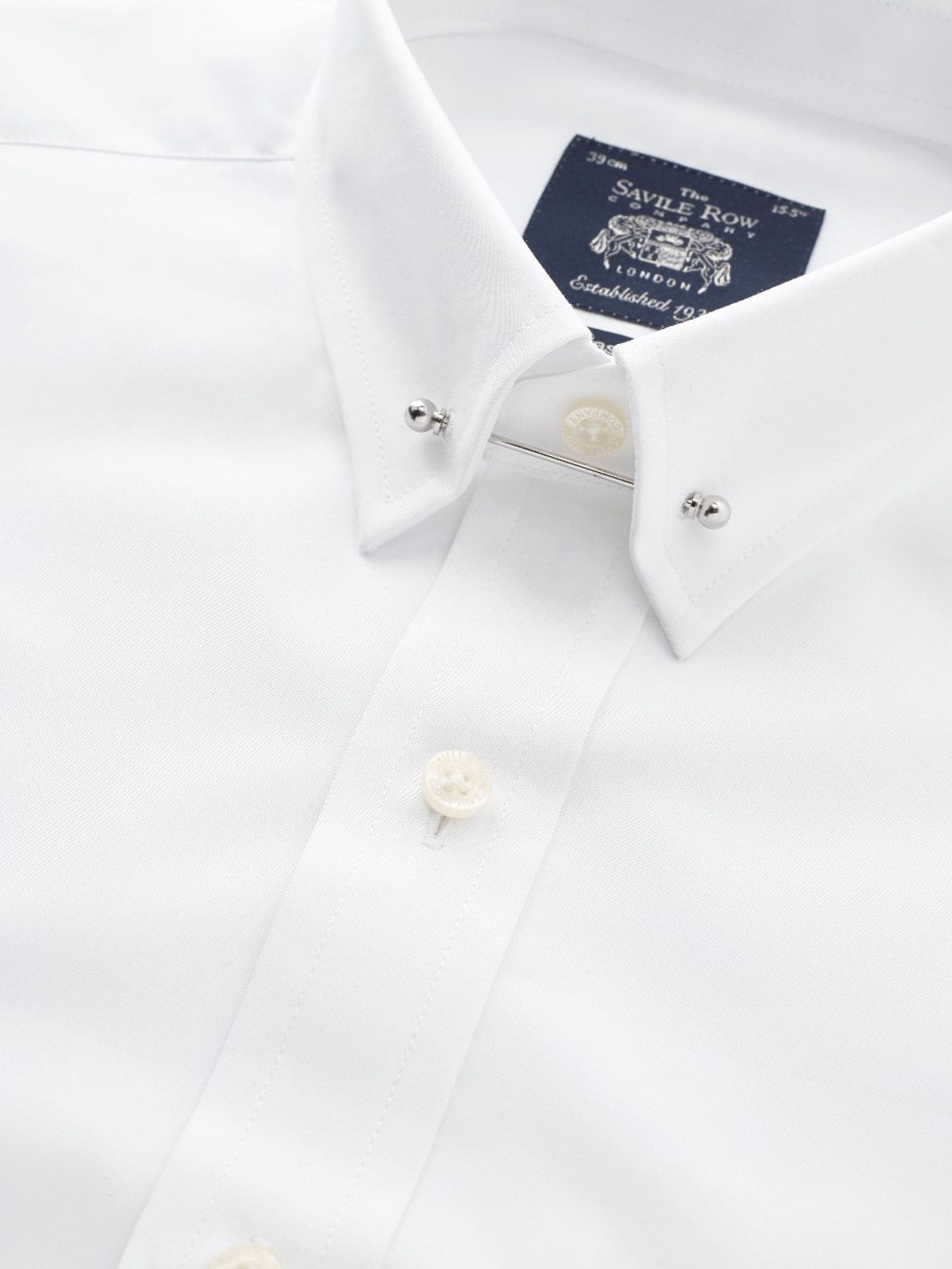 Savile Row Company klassiek wit overhemd van 100% katoen met pinkraag en dubbele manchetten