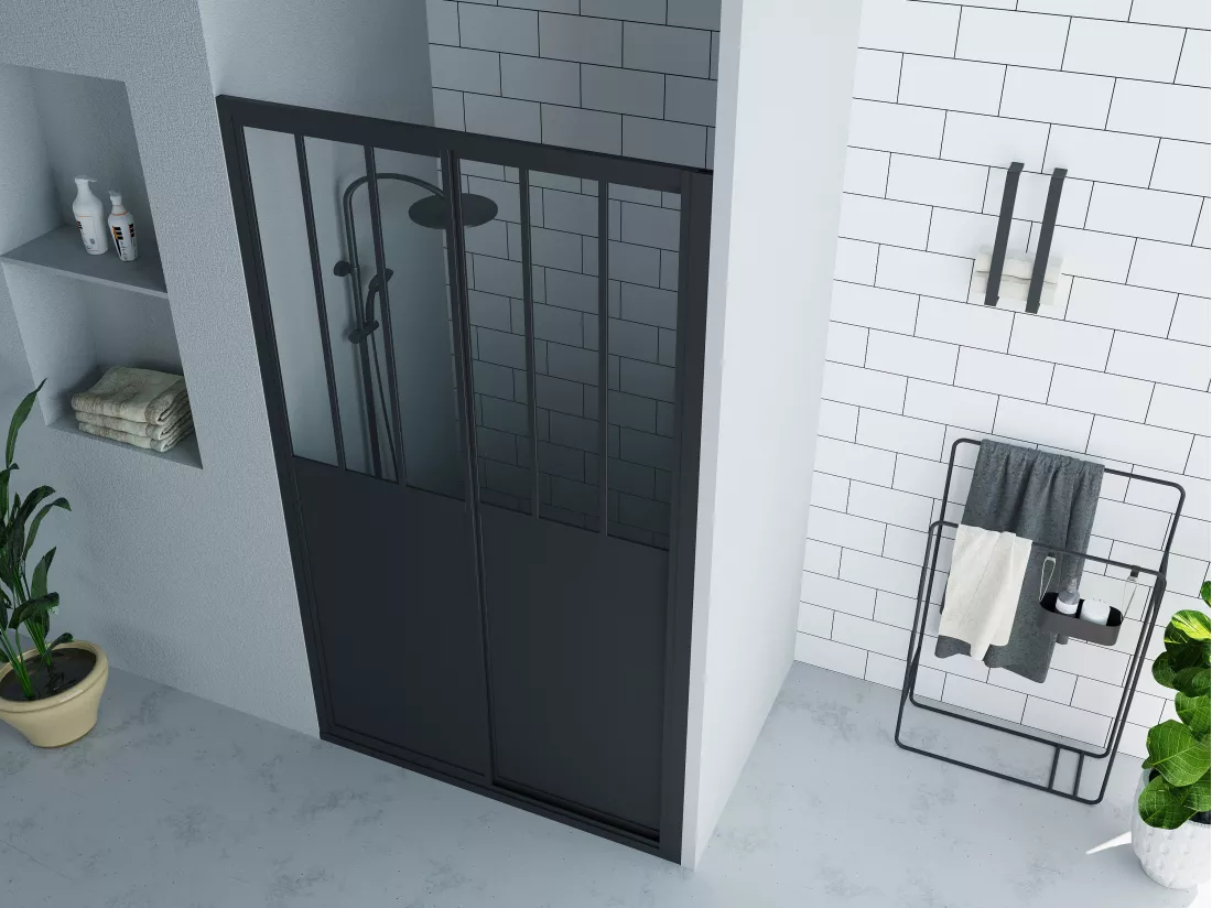 Porte de douche coulissante noir mat style atelier - 140 x 195 cm - URBANIK