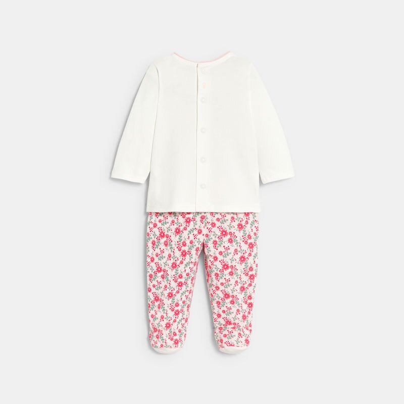 Pyjama jersey hérisson fleuri blanc bébé fille Rouge