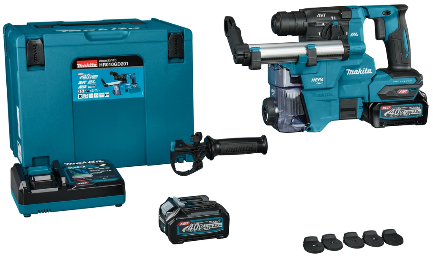 Makita HR010GD201 XGT 40V Max Li-ion accu SDS-Plus combihamer set (2x2.5Ah) in Mbox