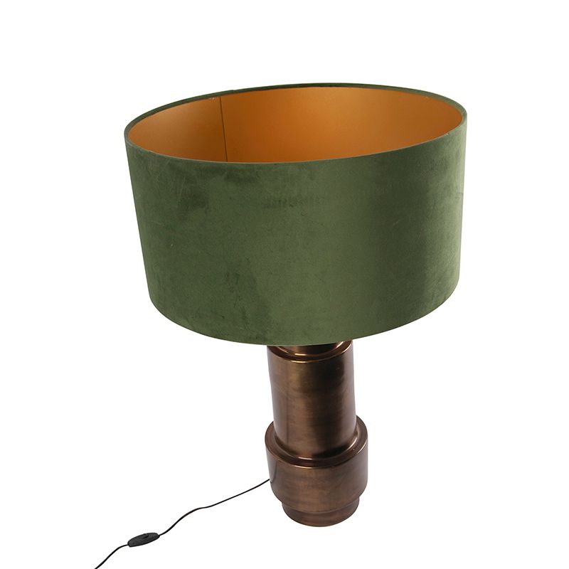 Art deco tafellamp brons velours kap groen met goud 50 cm - Bruut