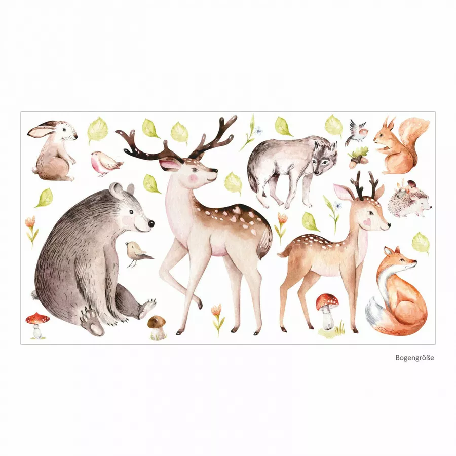 Nikima Wandtattoo 203 Waldtiere Aquarell Hirsch Reh und Bär in 6 vers. Größen braun