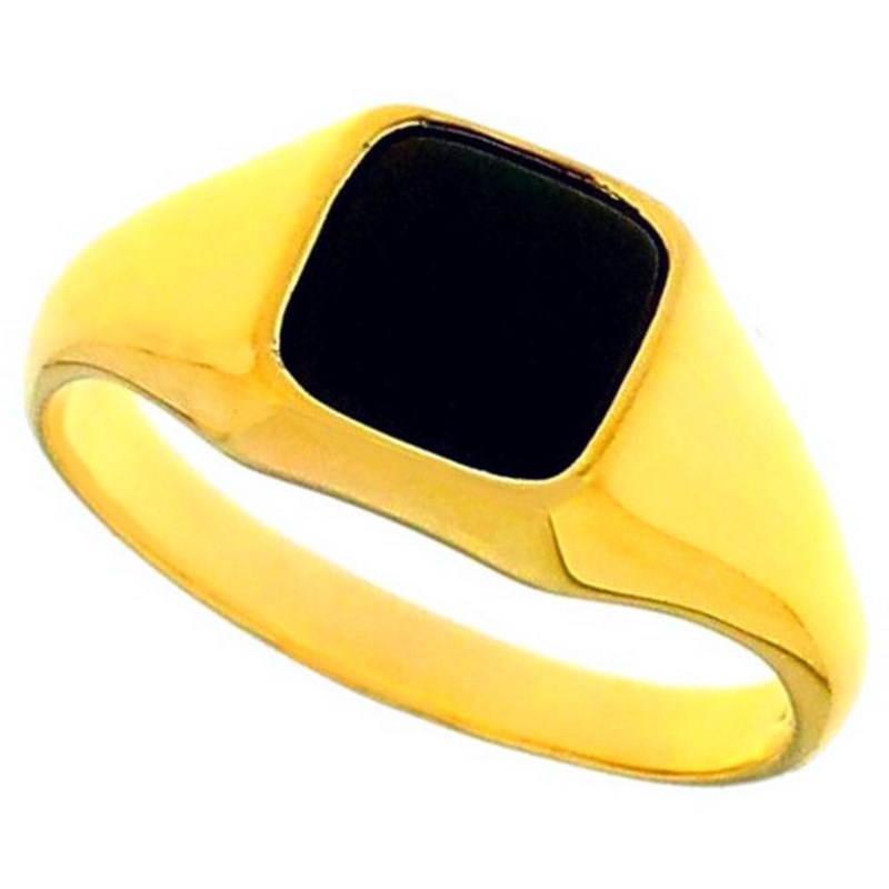 Bague chevalière homme femme taille 52 en plaqué or plateau carré noir