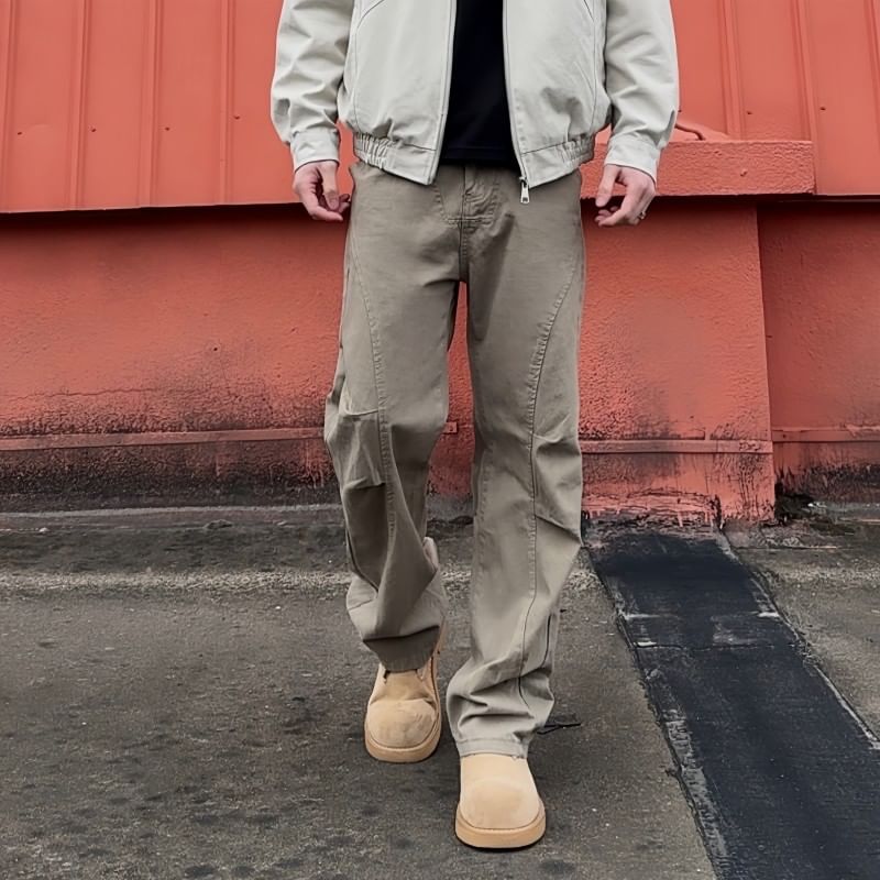 blastealle - Mid Rise Plain Straight Leg Pants
