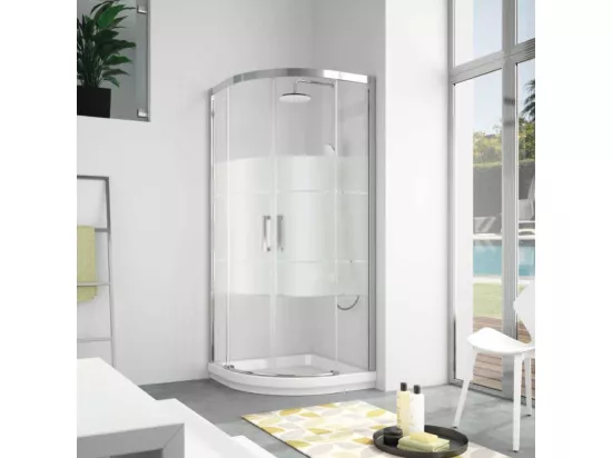 Paroi de douche semi-circulaire 2 verres fixes + 2 portes coulissantes S400 verre sérigraphié 90x90 cm rayon 55cm