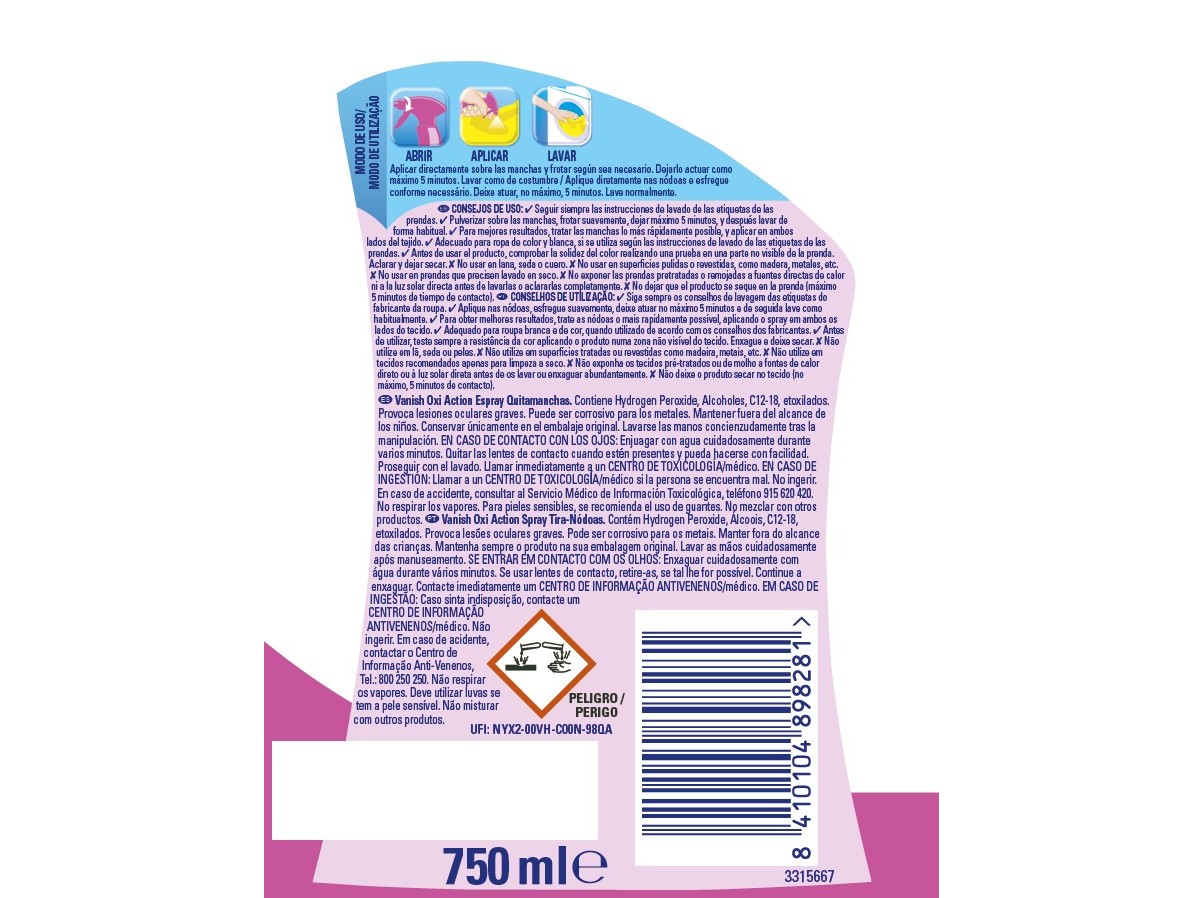 ADITIVO TIRA NÃDOAS VANISH SPRAY NÃDOAS PINK WHITE 2X750ML