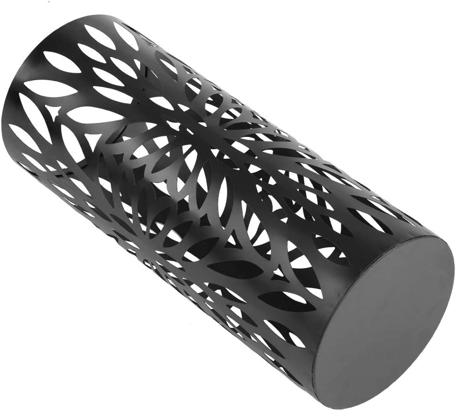 (Ø20x50cm) Metall Schirmständer Zylinder Regenschirm Halter im Blätter Design - Schwarz