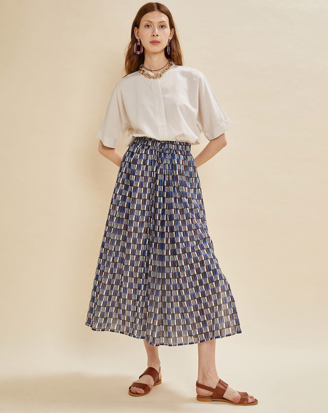 Chloé Stora Blouse Bianc à fines rayures écru/bleu