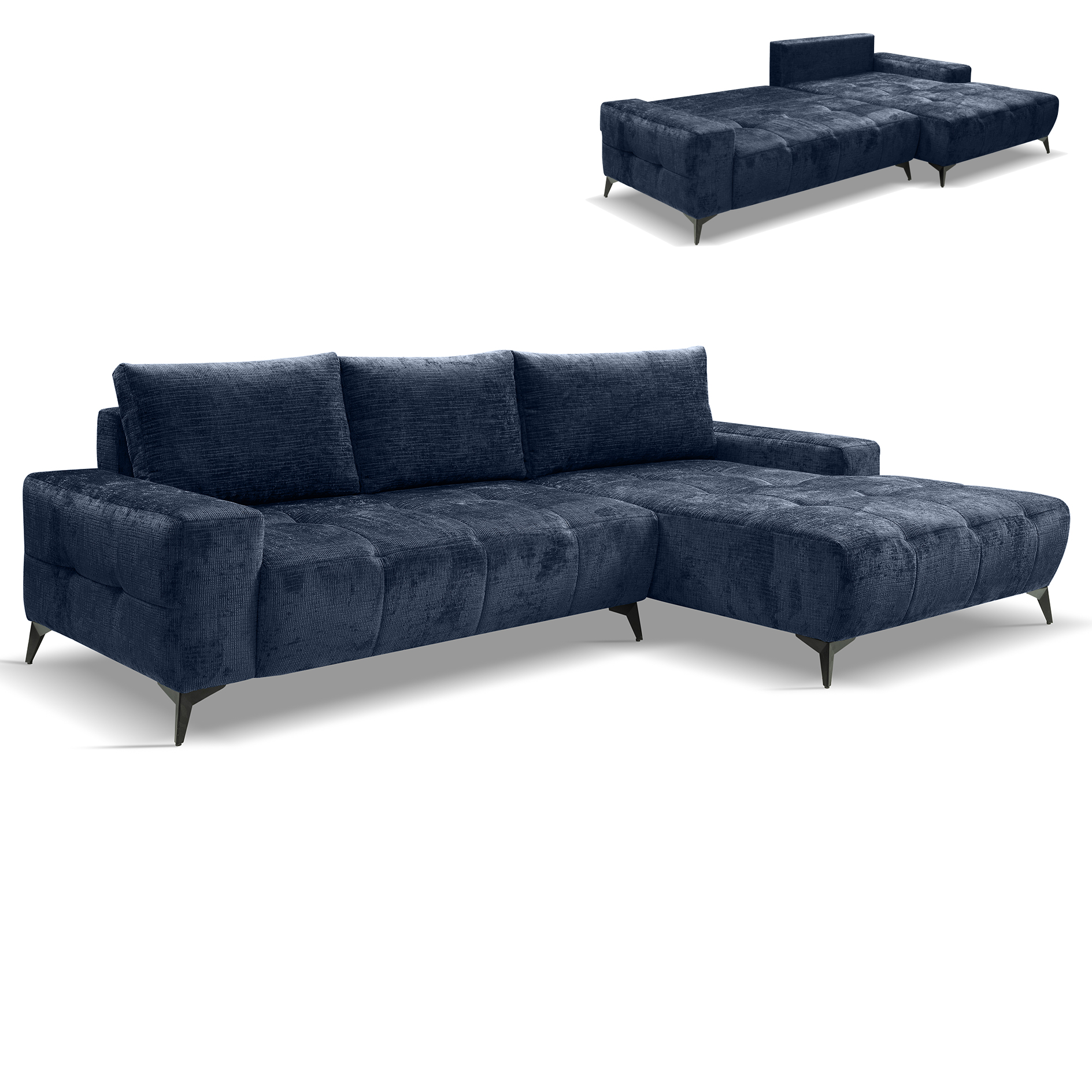 Ecksofa - deepblue - Liegefunktion - Staukasten - Longchair rechts