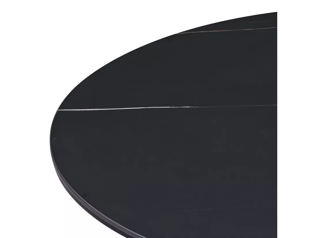 Table basse ronde de diamètre 80 cm en finition imitation marbre noir stratifié - MANDY