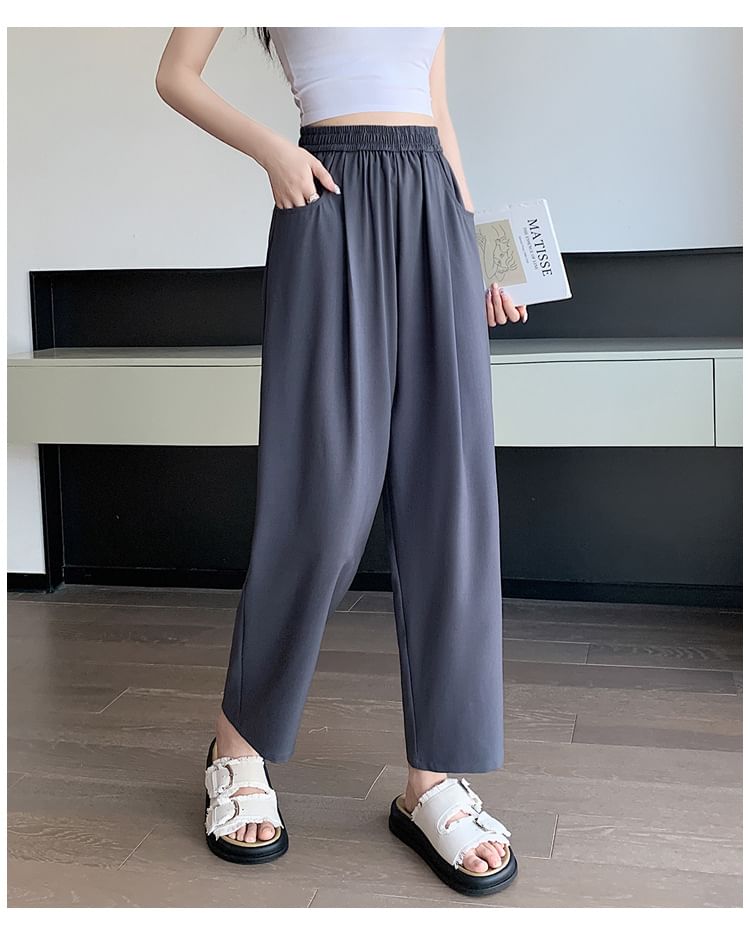 Yohana - Effen cropped rechte broek met elastische taille
