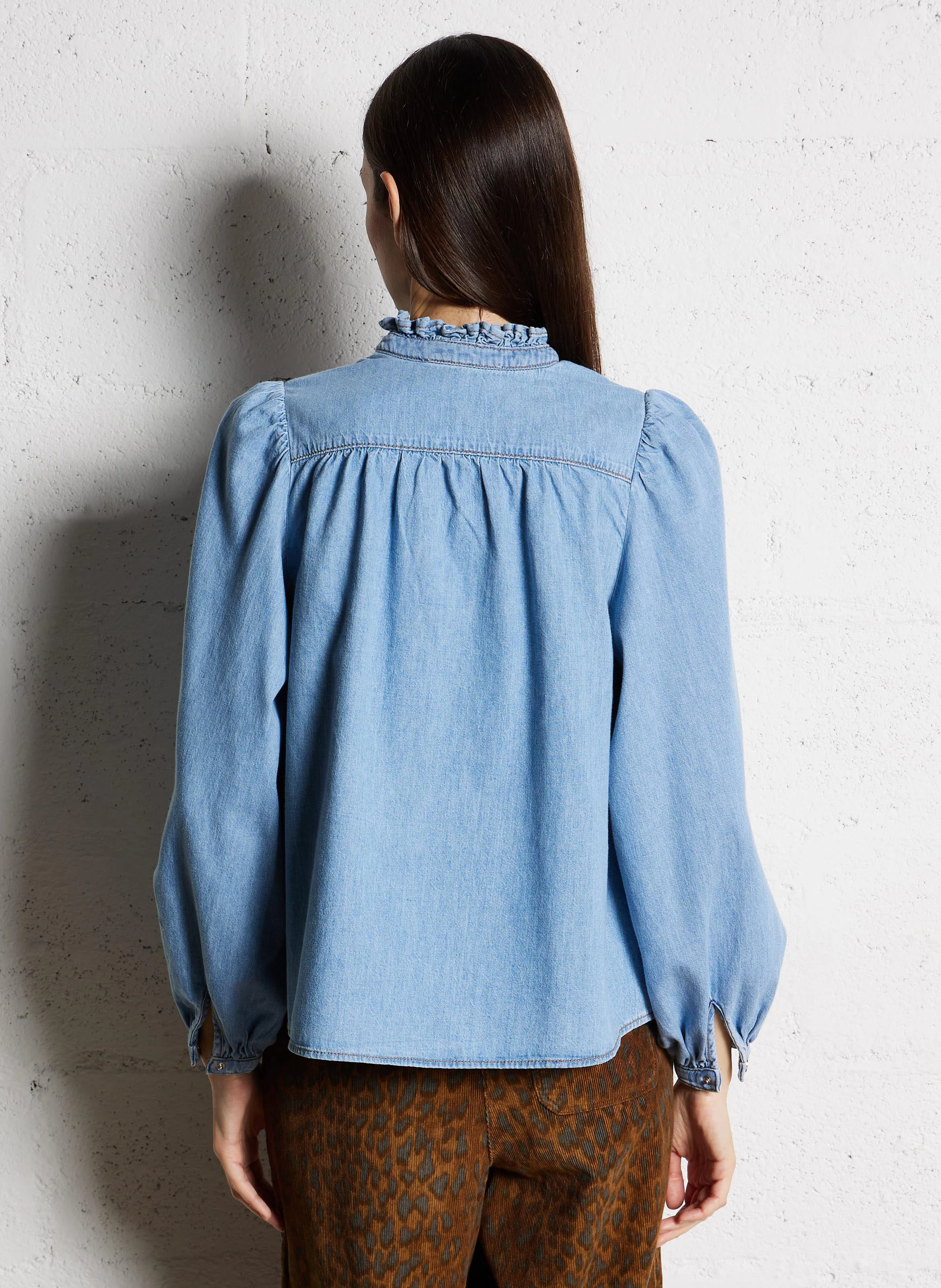 LOUISE - Top ample à col V en coton | Bleu