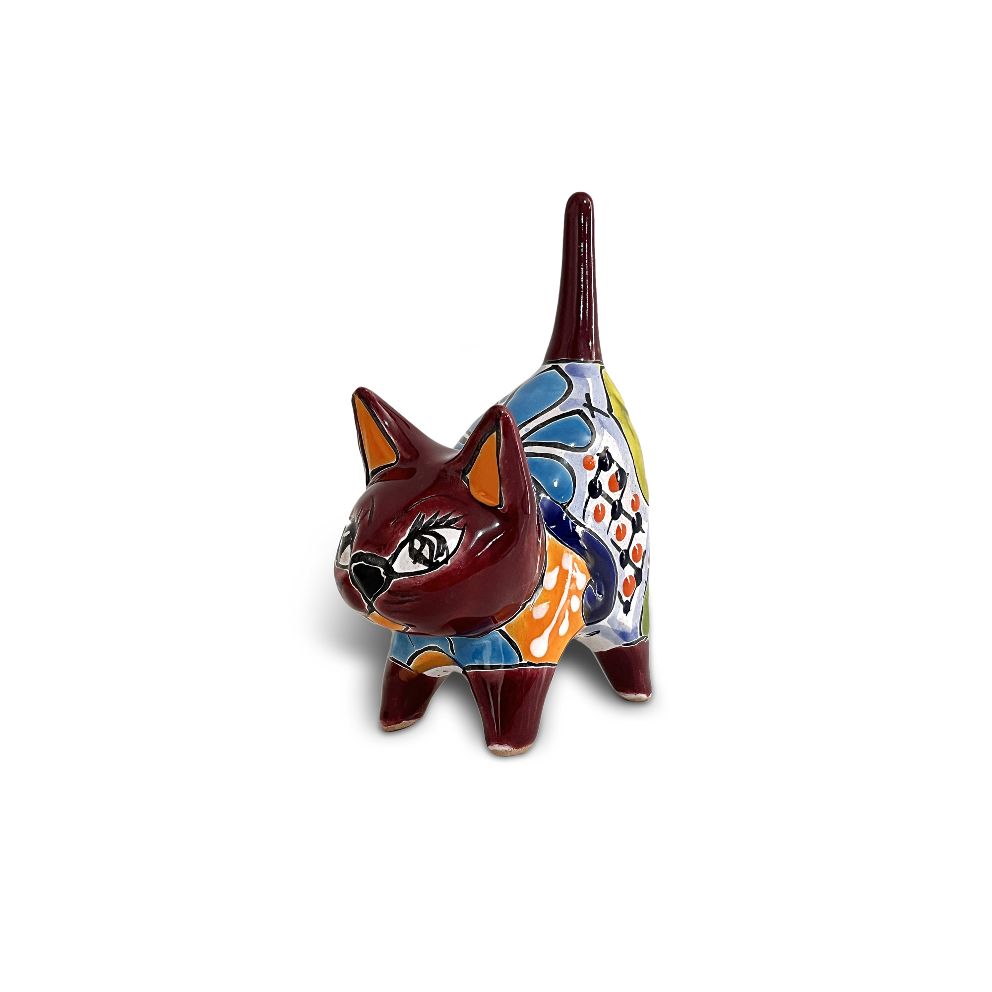 Katze Keramik lila, H 14 cm, B 10 cm, L 5 cm von fischer's lagerhaus