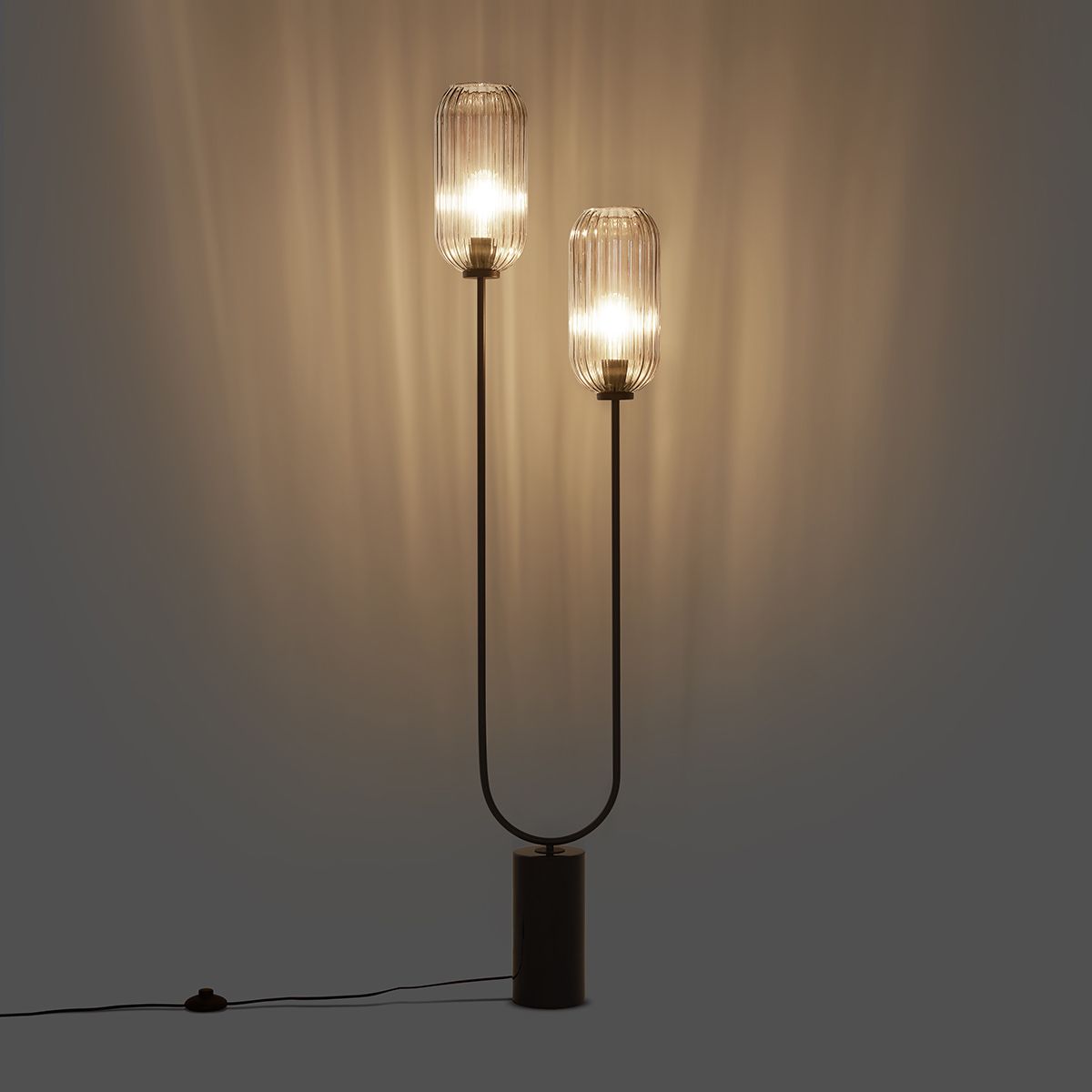 Art Deco vloerlamp zwart met smoke glas 2-lichts - Rid