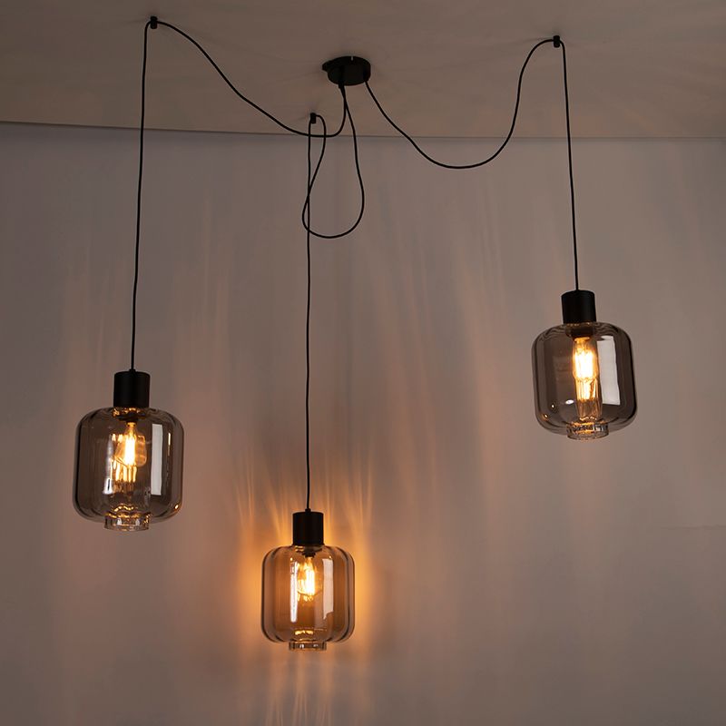 Design hanglamp zwart met smoke glas 3-lichts 226 cm - Qara