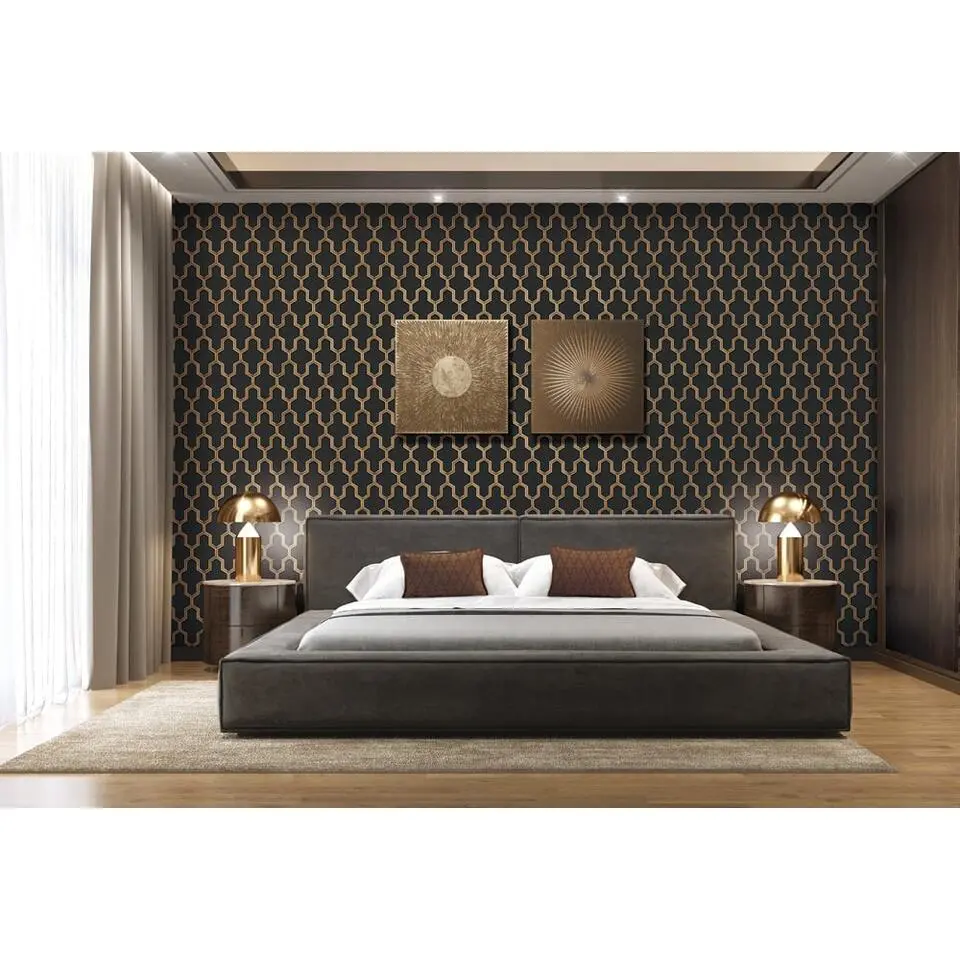 Dutch Wallcoverings Vliesbehang Wall Fabric geometric - zwart - 10,05m x 53cm