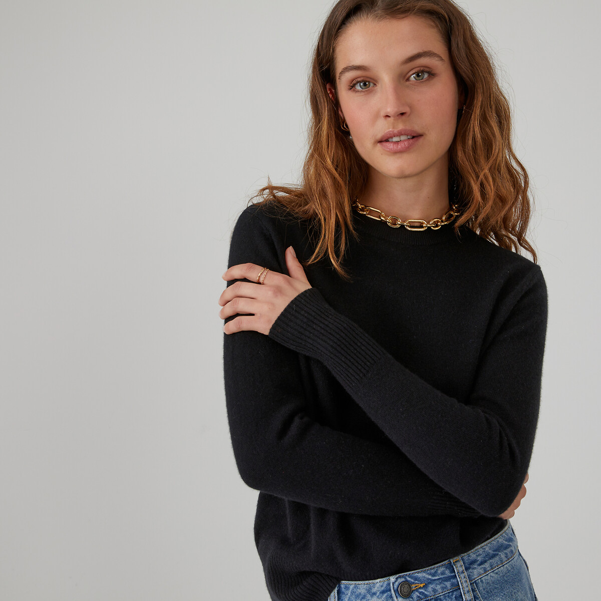 COLEÇÕES LA REDOUTE<br>Suéter de gola redonda em malha fina de cashmere