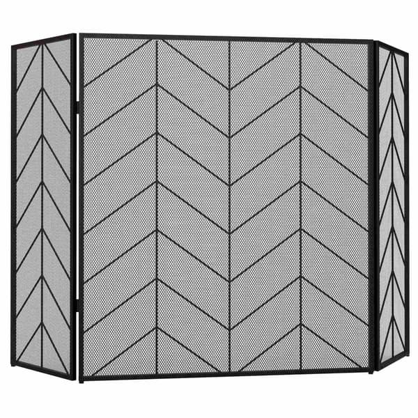 Peisvakt, sammenleggbar peisport med 3 paneler, ovnsbeskyttelse, gnistbeskyttelse for stue, stål, 135 x 85 cm, svart
